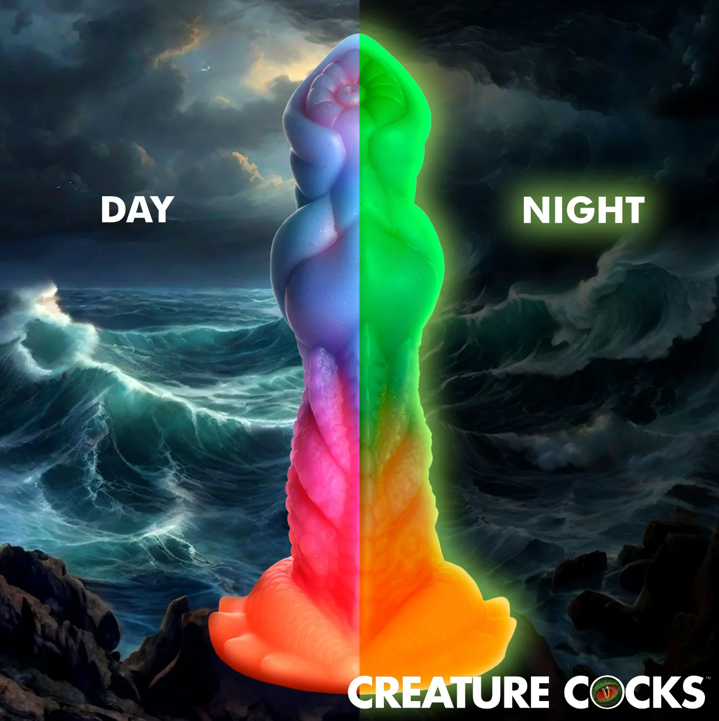 Aqua Cock Glow-In-The-Dark Dildo by Creature Cocks - Image 4