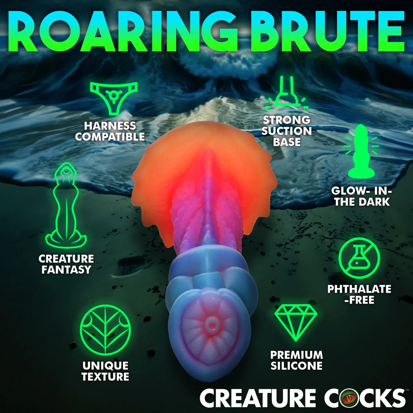 Aqua Cock Glow-In-The-Dark Dildo by Creature Cocks - Image 6
