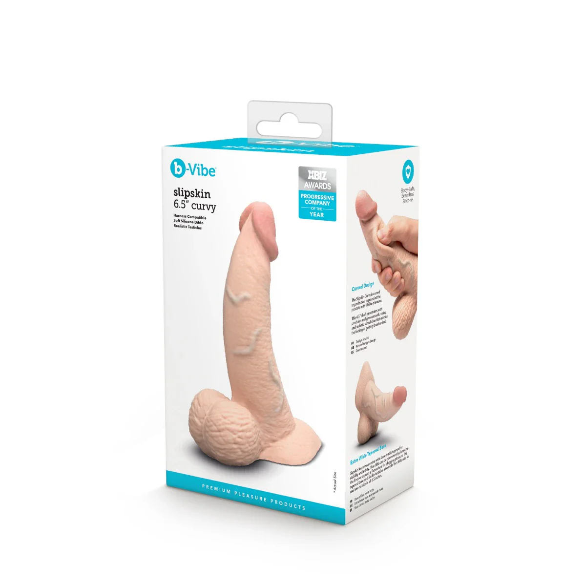 b-Vibe SlipSkin 6.5" Realistic Silicone Dildo in Curvy Cream - Image 6