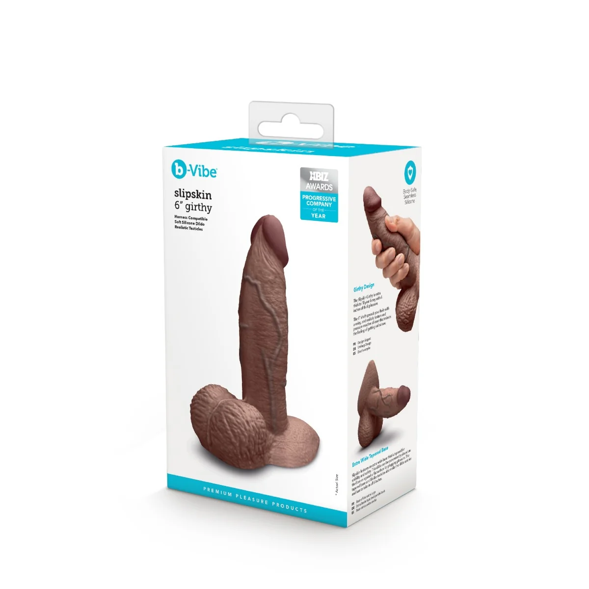 b-Vibe SlipSkin 6" Realistic Silicone Dildo in Girthy Brown - Image 7