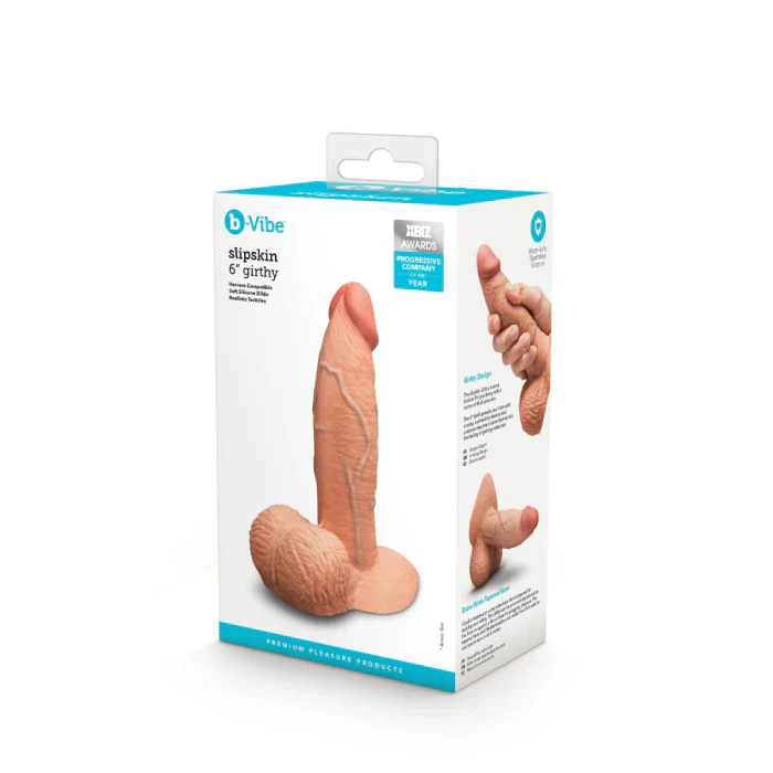 b-Vibe SlipSkin 6" Silicone Girthy Dildo in Mocha - Image 6