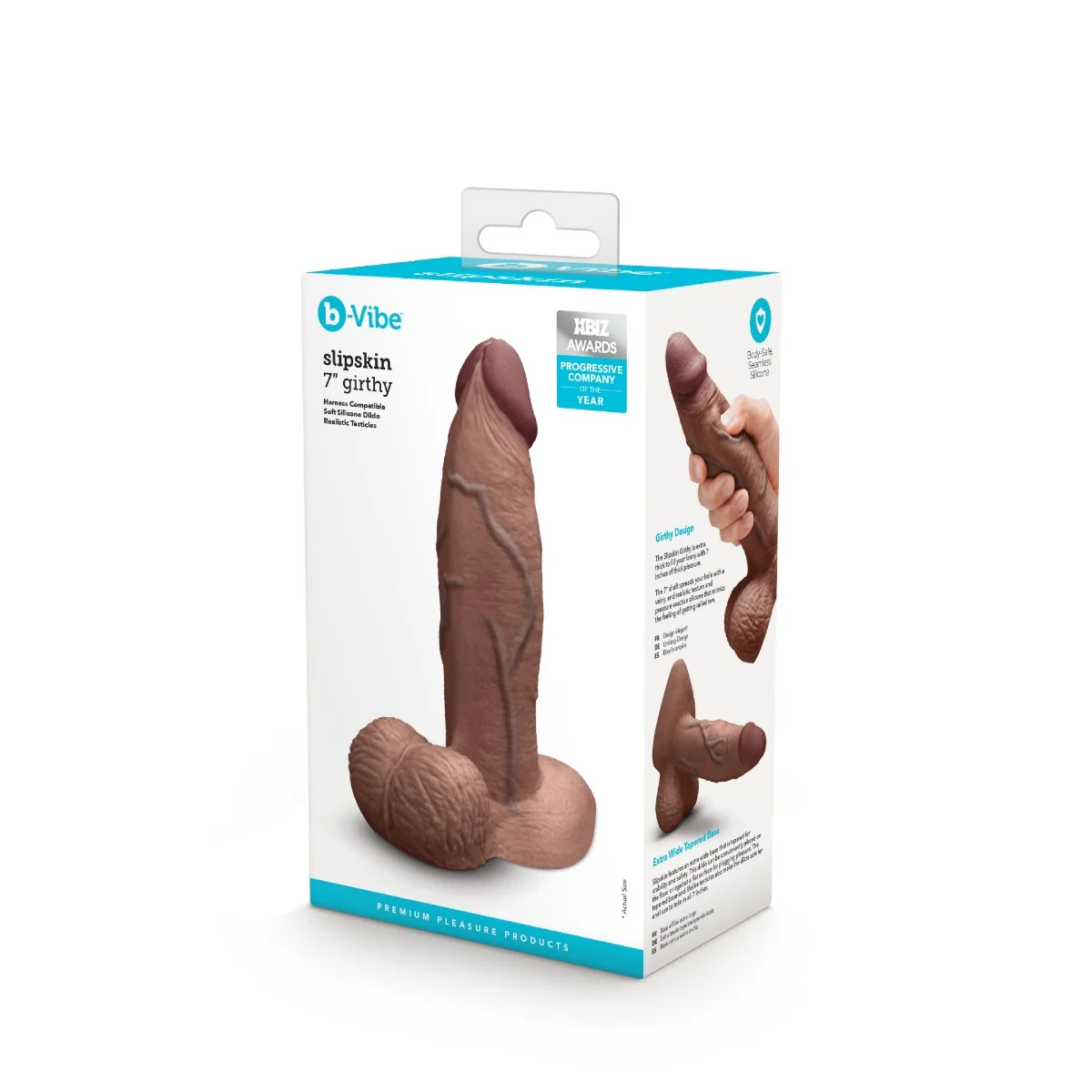 b-Vibe SlipSkin 7" Realistic Silicone Dildo in Girthy Brown - Image 5