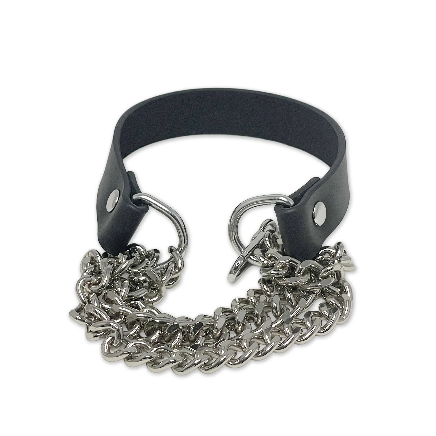Black Martingale Collar with Silver Chain Choker by Fetish Pleasure Play