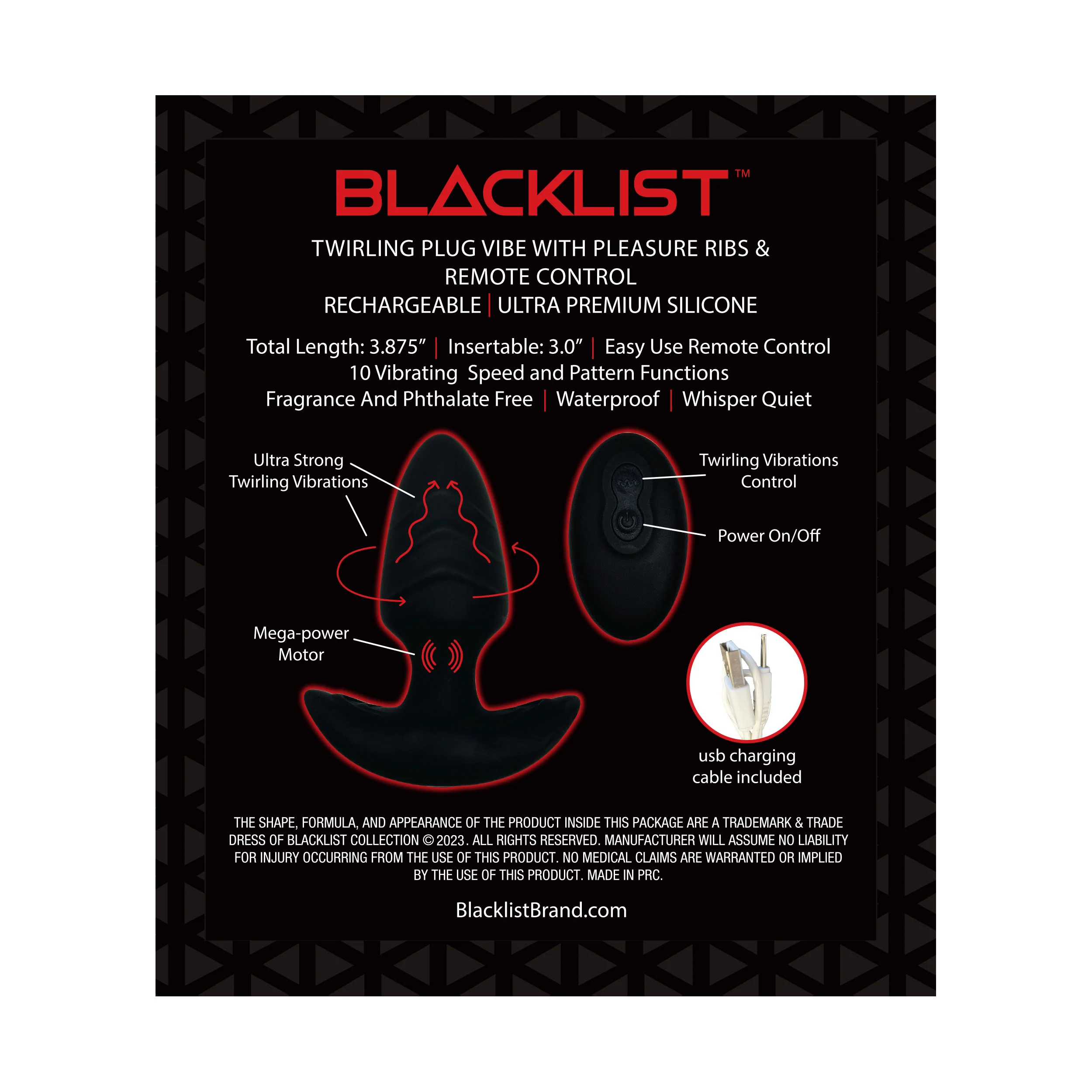 The Blacklist Pleasure Ribbed Twirling Vibration Anal Plug With Remote - Image 3