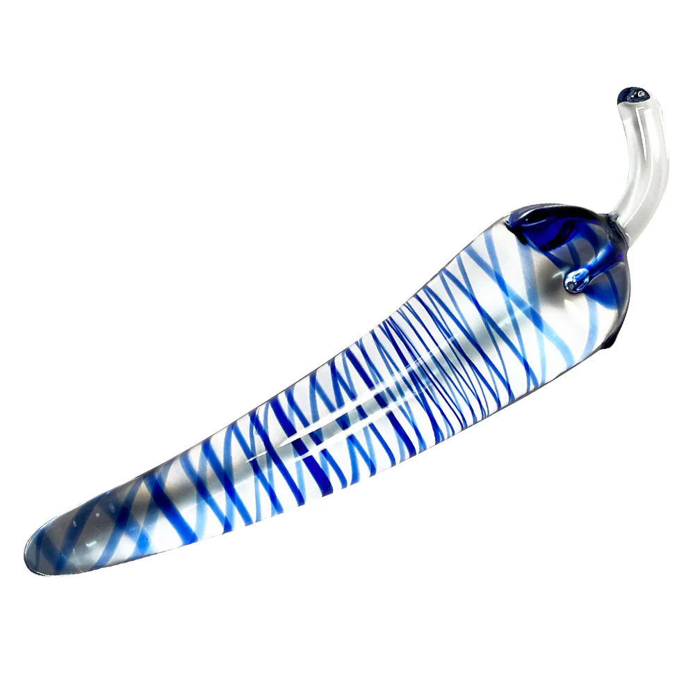 BLUE SWIRLING STRIPES PEPPER SHAPED GLASS DILDO - Image 2