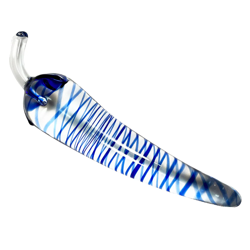 BLUE SWIRLING STRIPES PEPPER SHAPED GLASS DILDO - Image 3