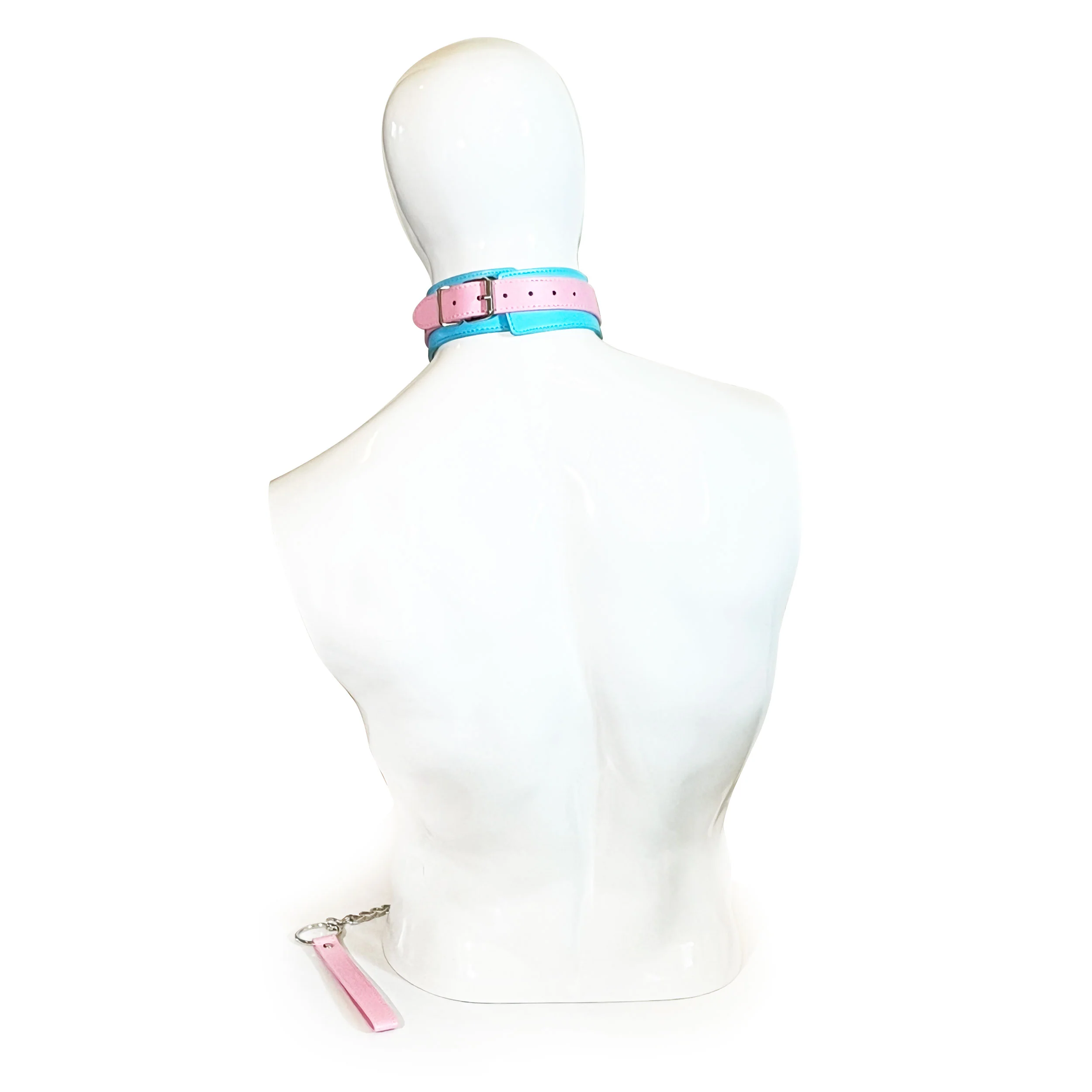 Collar with Chain Leash Set by Fetish Pleasure Play in Teal and Pink - Image 3