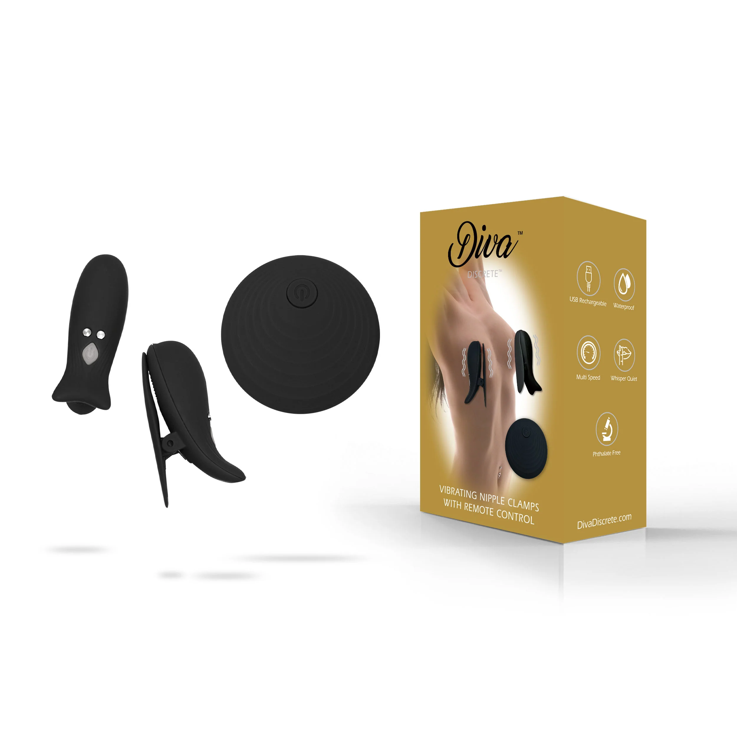THE DIVA DISCRETE VIBRATING NIPPLE CLAMPS WITH REMOTE - BLACK - Image 2