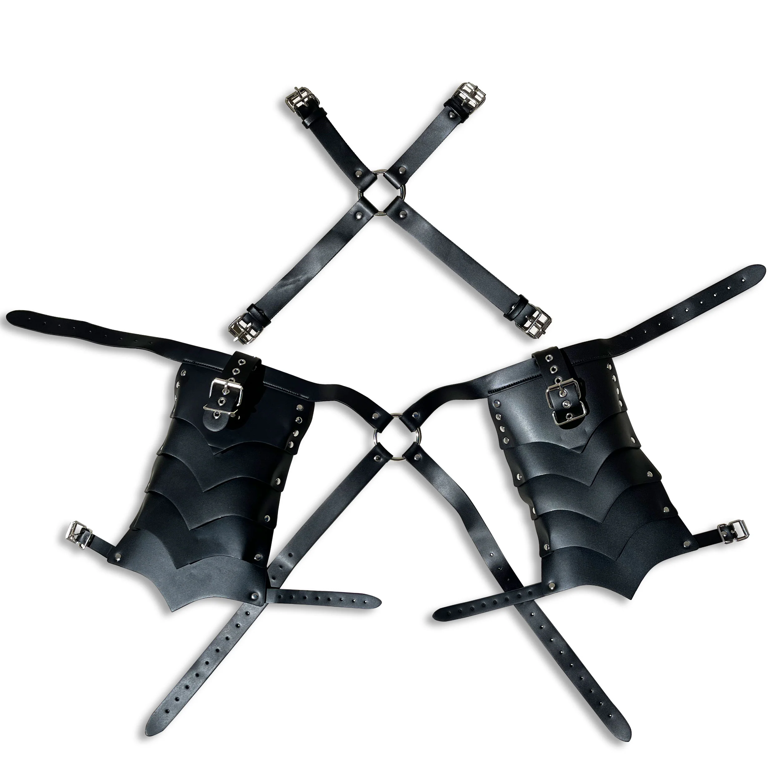 Double-Shoulder Articulated Armor with Upper Body Harness by Fetish Pleasure Play in Black