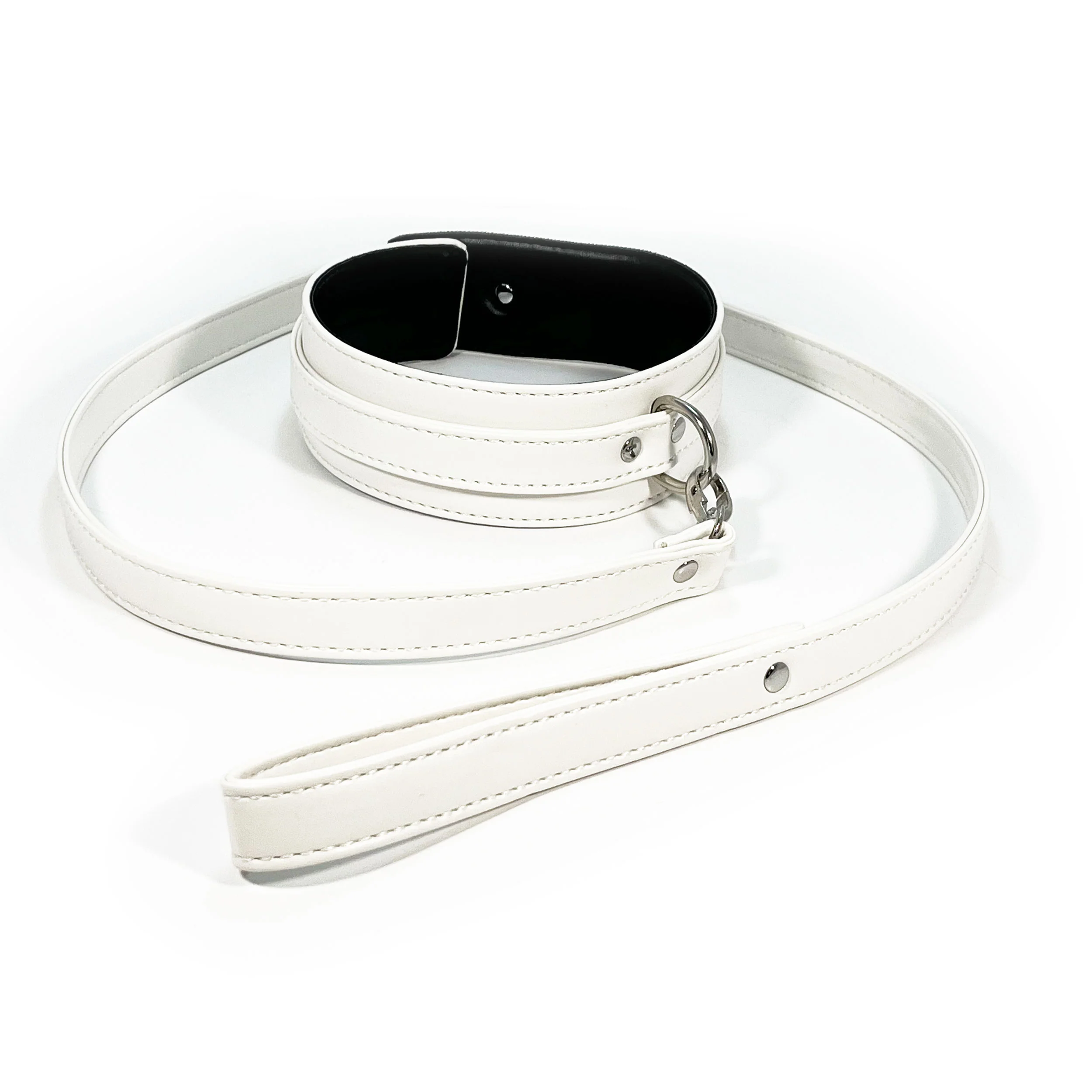 Faux Leather Collar and Leash Set by Fetish Pleasure Play in White