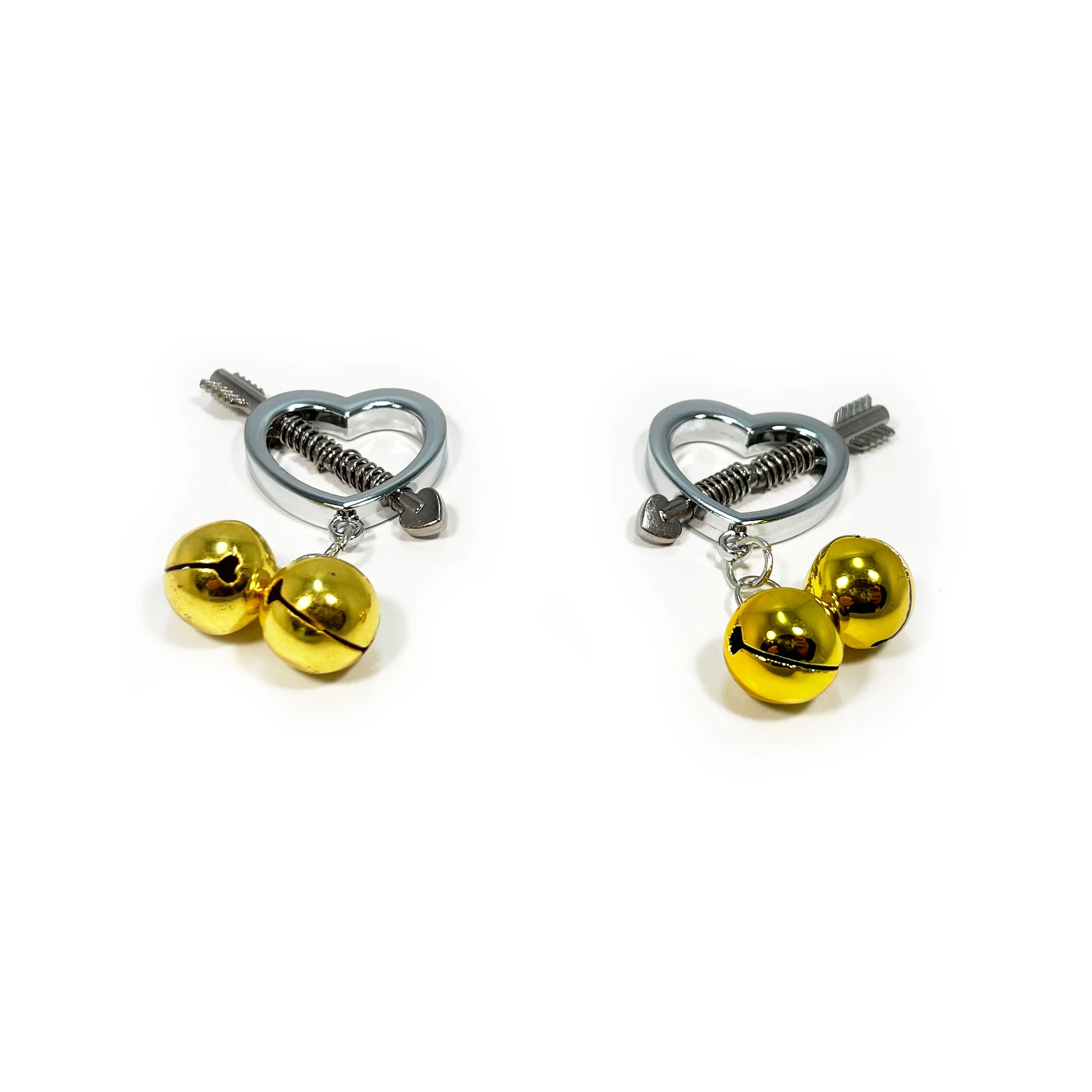 Fetish Pleasure Play Nipple Clamp Cupid Heart w/Bells - Gold - Image 5