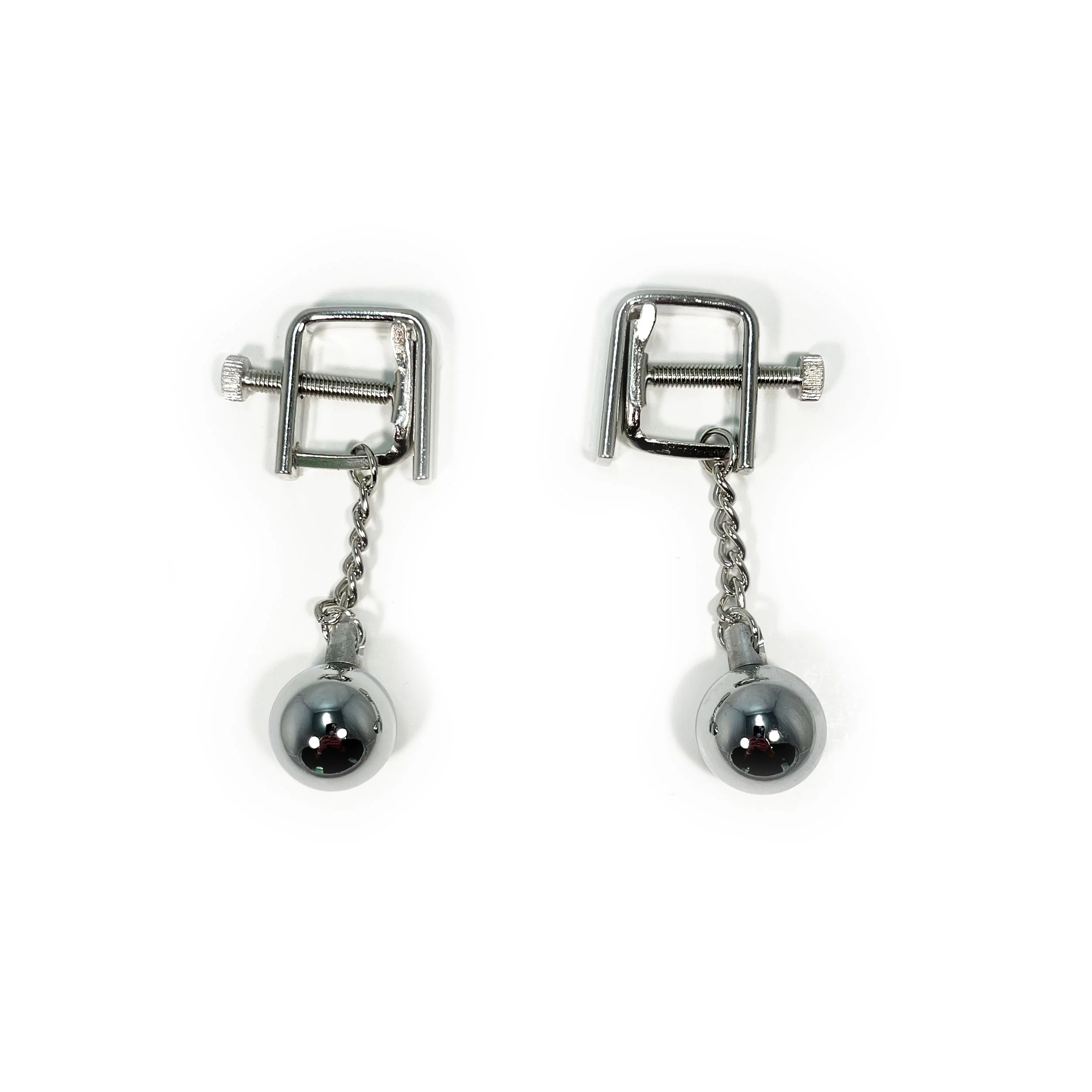 Fetish Pleasure Play Nipple Clamp Square Shaped Combo w/Bell - Silver - Image 2