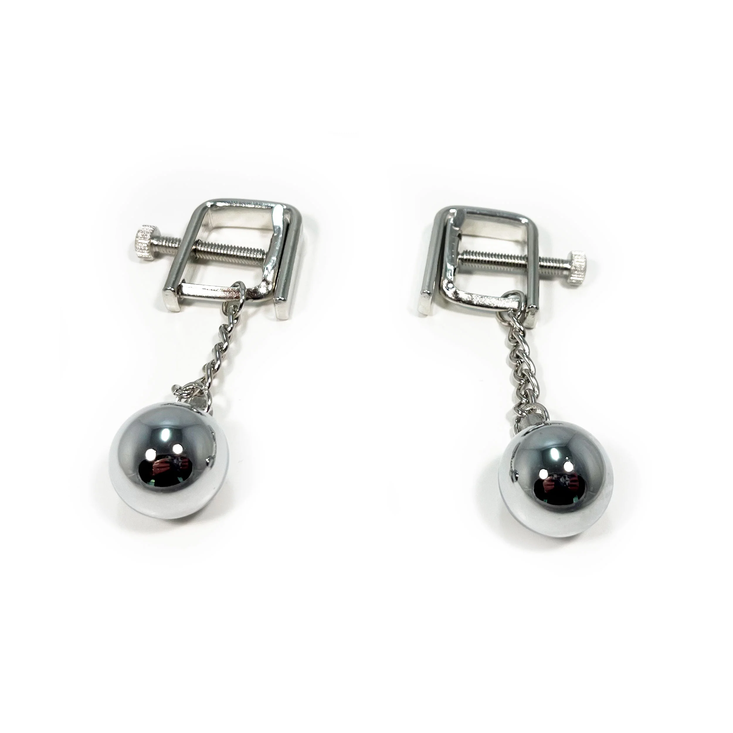 Fetish Pleasure Play Nipple Clamp Square Shaped Combo w/Bell - Silver - Image 4
