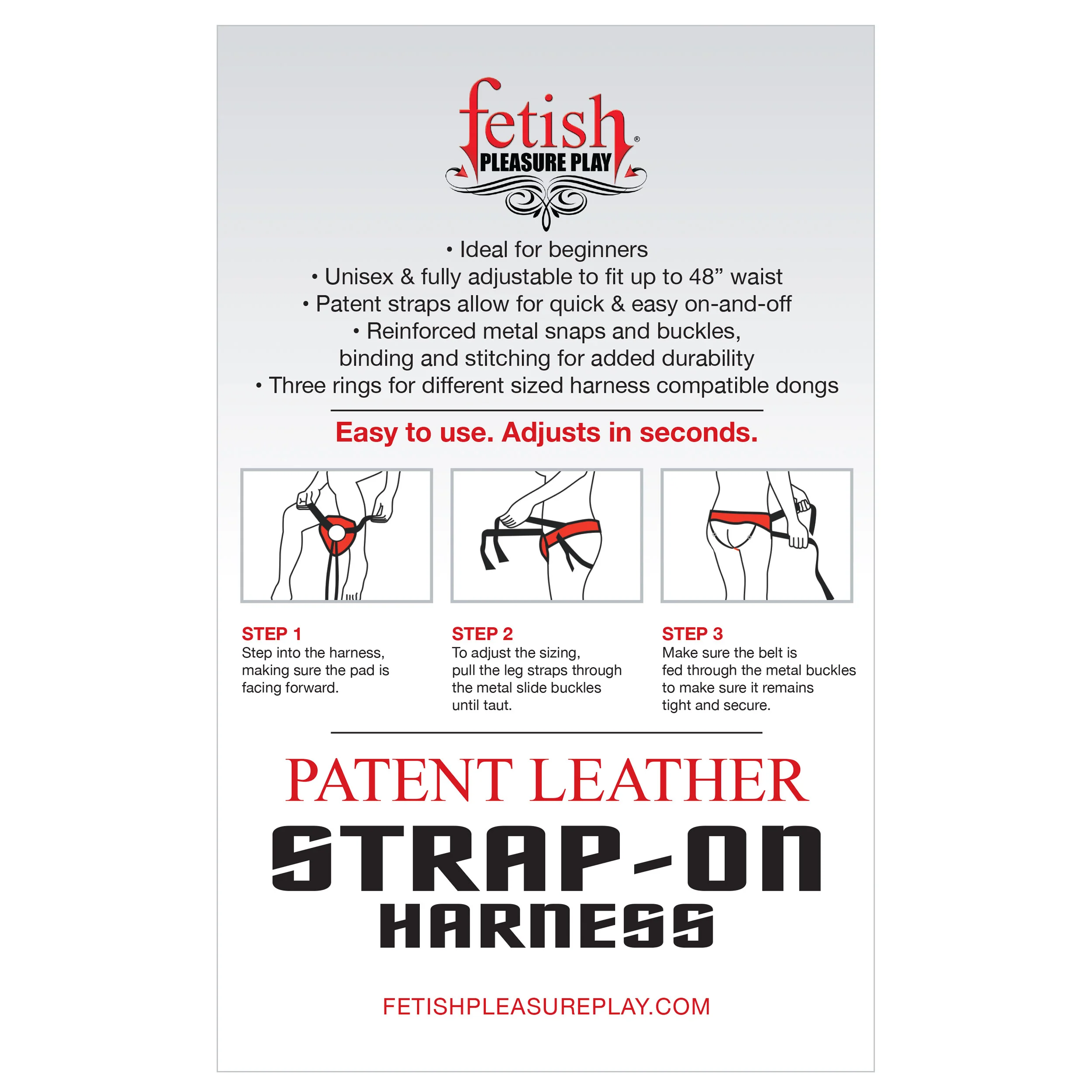 Fetish Pleasure Play Patent Leather Strap-On Harness With 3 Dong Size Rings - Image 5