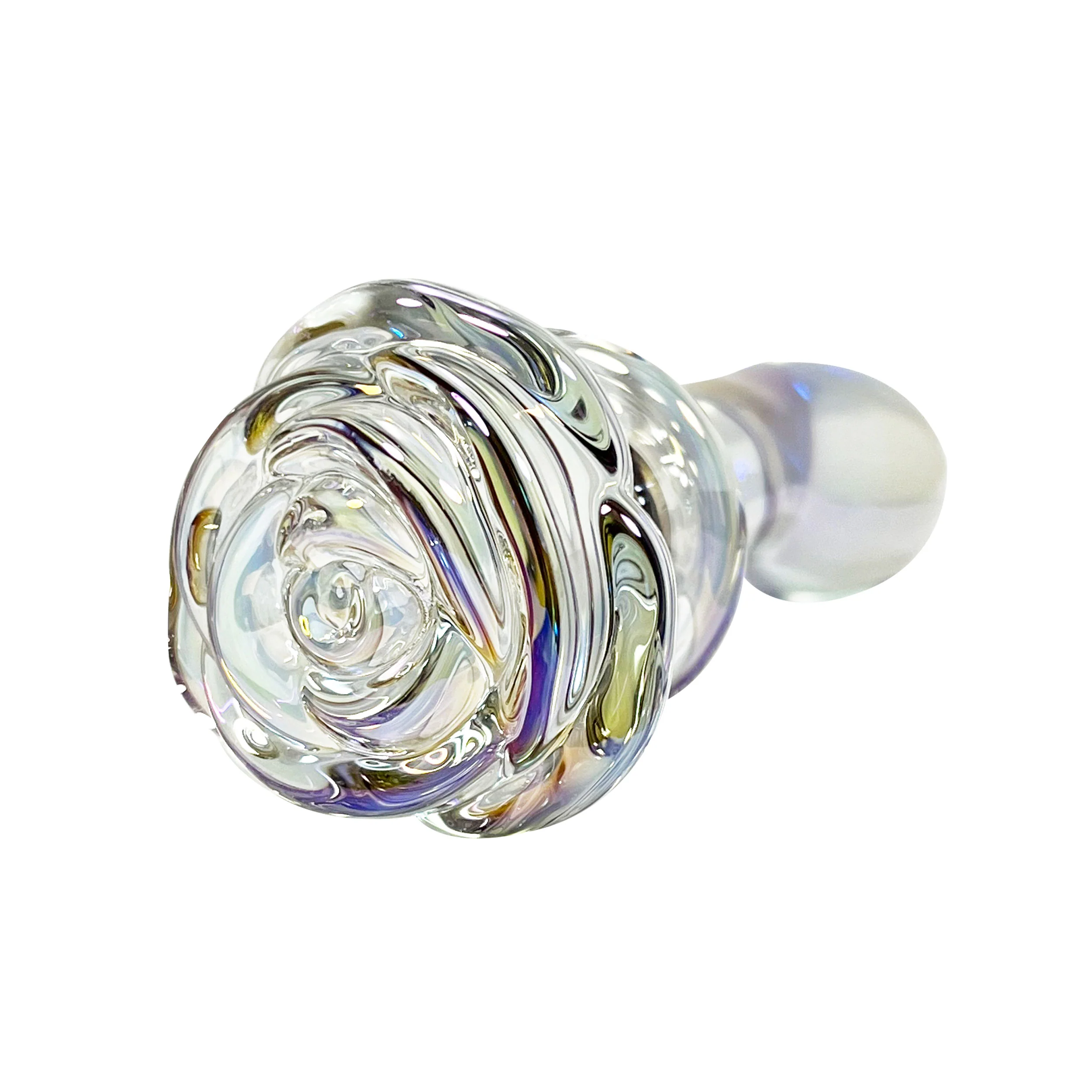 Fetish Pleasure Play Rose Clear Iridescent Glass Butt Plug - Image 3