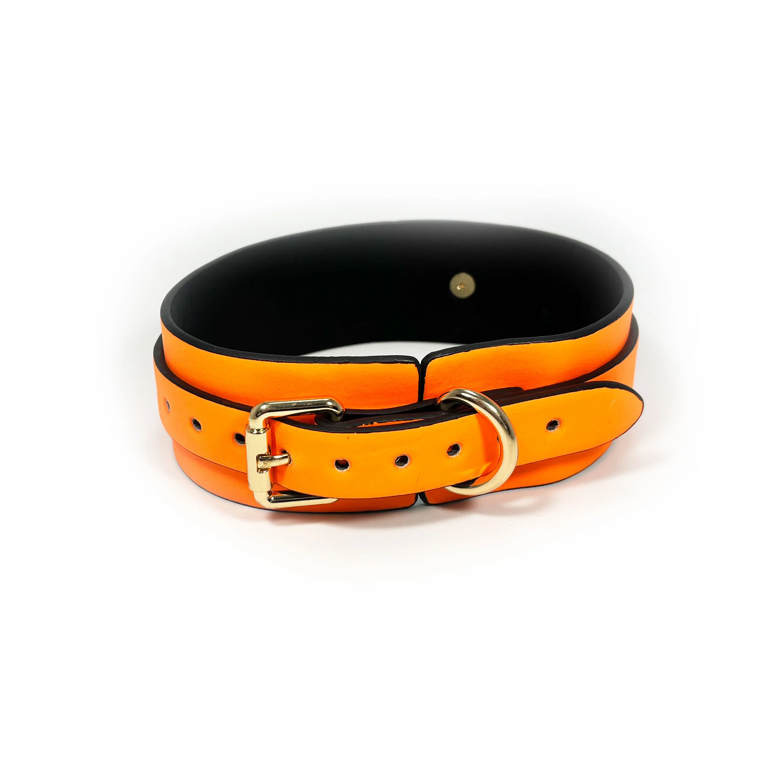 Glow in the Dark Collar and Leash with Brass Bell by Fetish Pleasure Play in Orange - Image 3