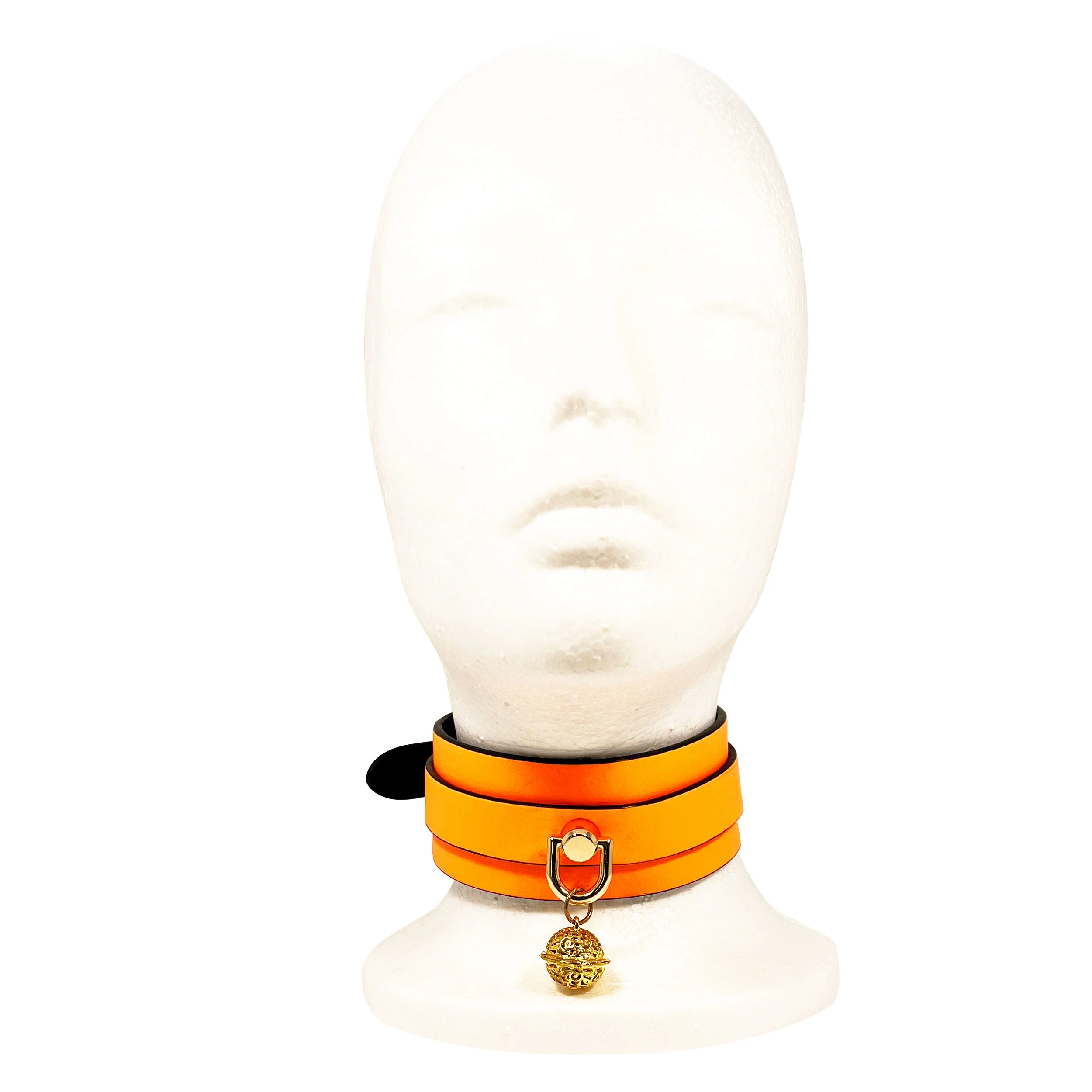 Glow in the Dark Collar and Leash with Brass Bell by Fetish Pleasure Play in Orange - Image 4