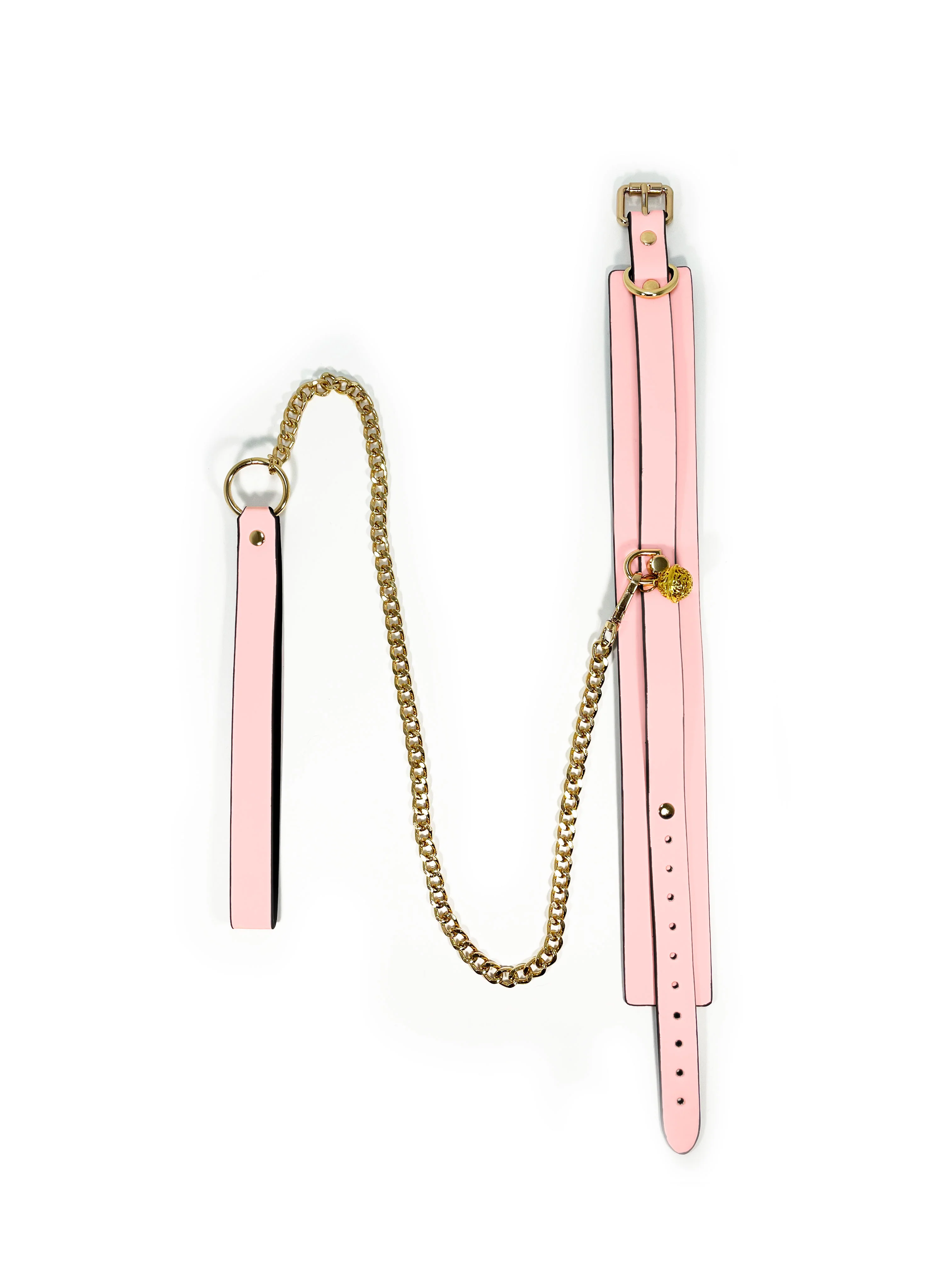 Glow in the Dark Collar and Leash with Brass Bell by Fetish Pleasure Play in Pink - Image 3
