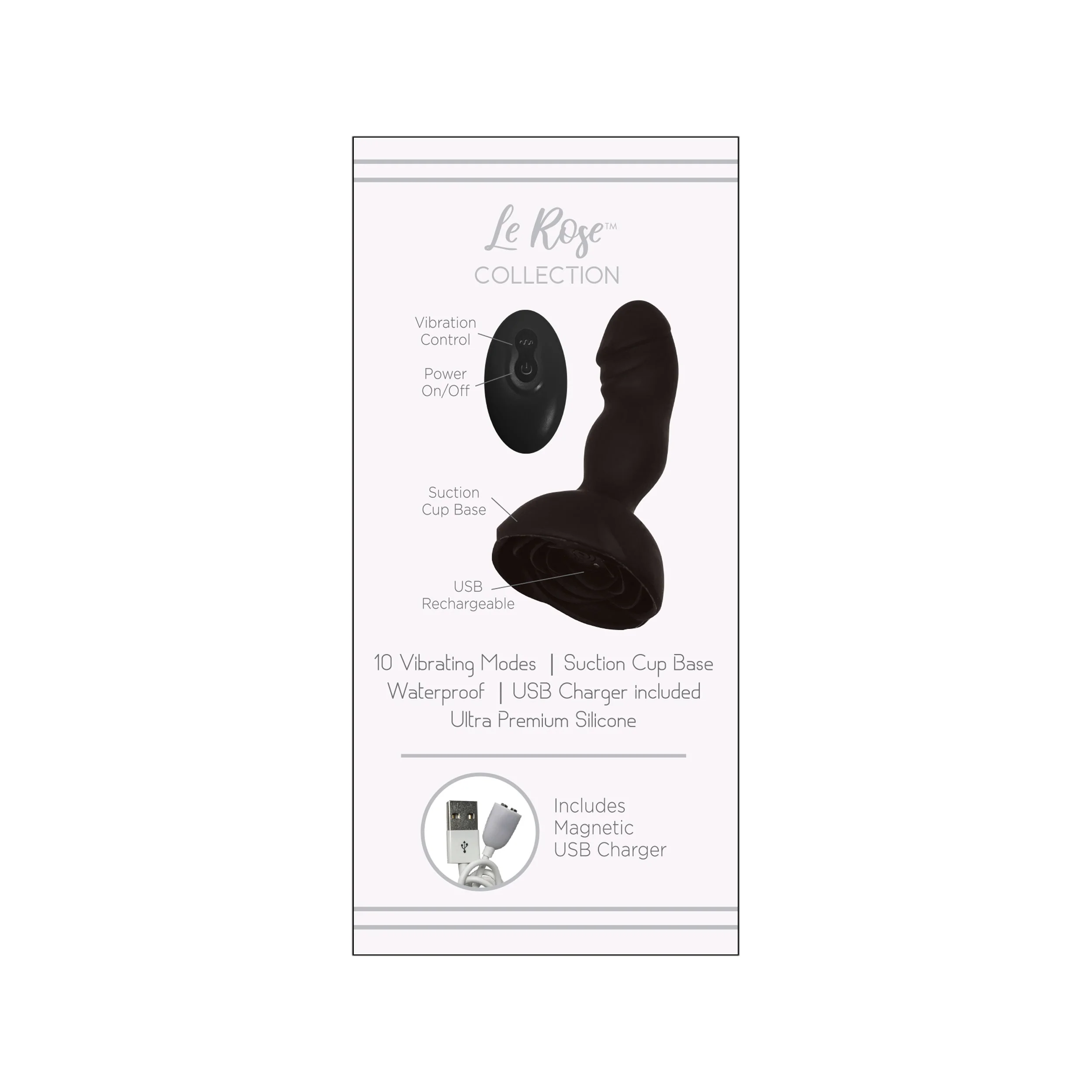 THE LE ROSE COLLECTION BOUCHON ROSE VIBRATING MASSAGER WITH REMOTE - BLACK - Image 2