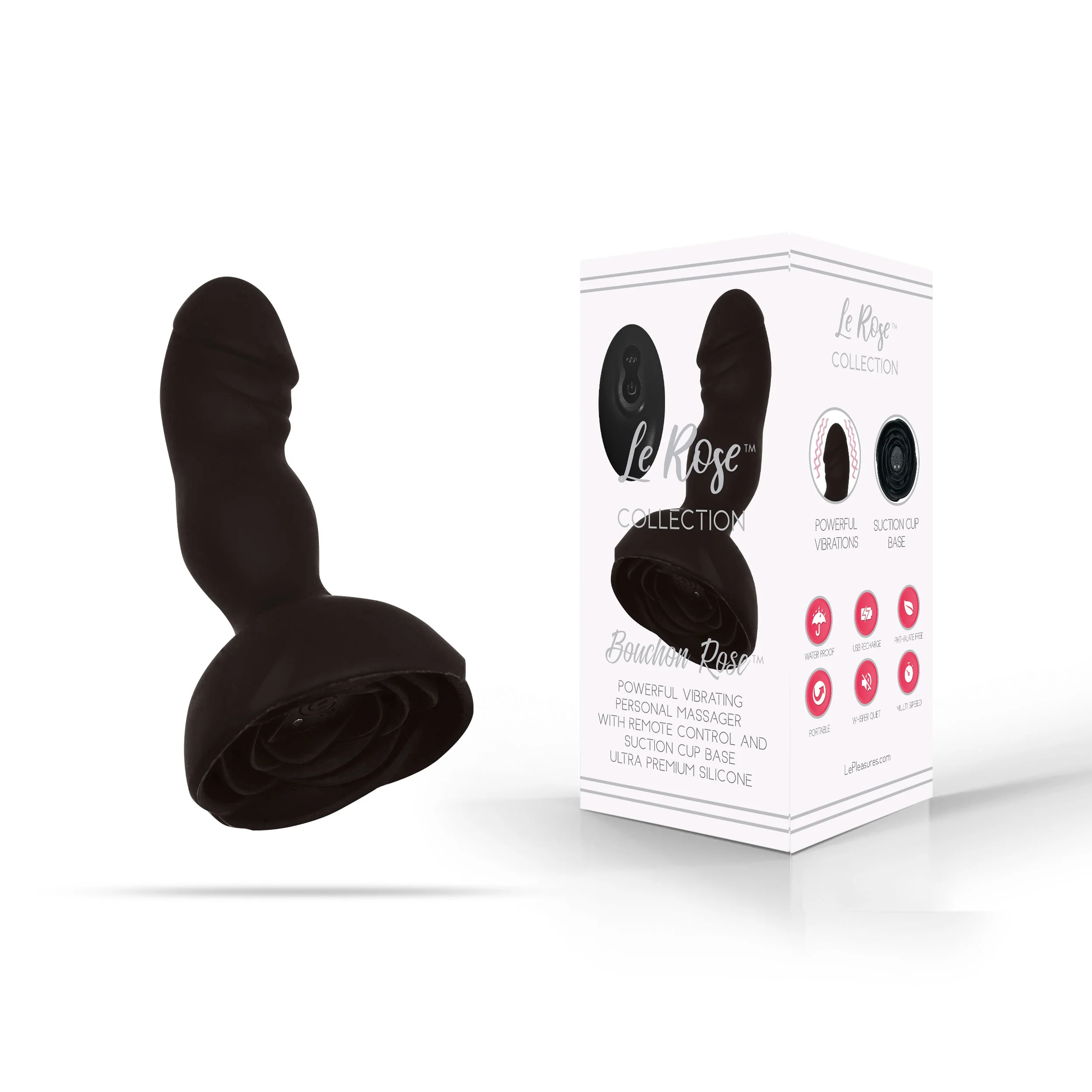 THE LE ROSE COLLECTION BOUCHON ROSE VIBRATING MASSAGER WITH REMOTE - BLACK - Image 5