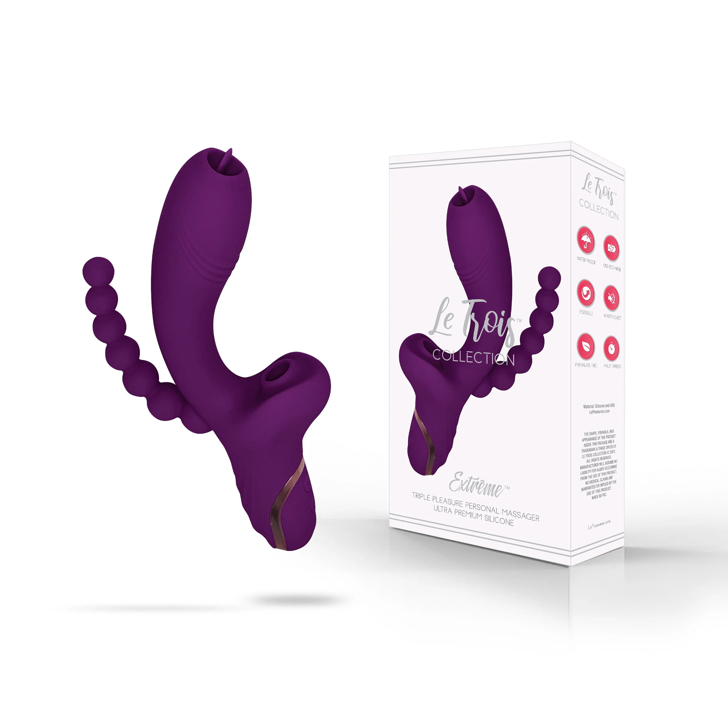 THE LE TROIS EXTREME TRIPLE ACTION VIBRATOR - PURPLE - Image 2