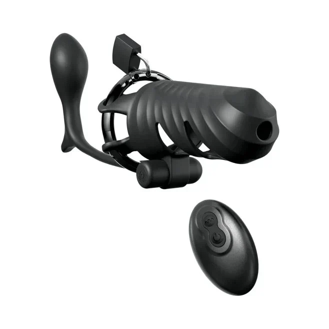 Locking Vibrating Cock Blocker with Ass-Gasm Plug and Remote by Fantasy C-Ringz
