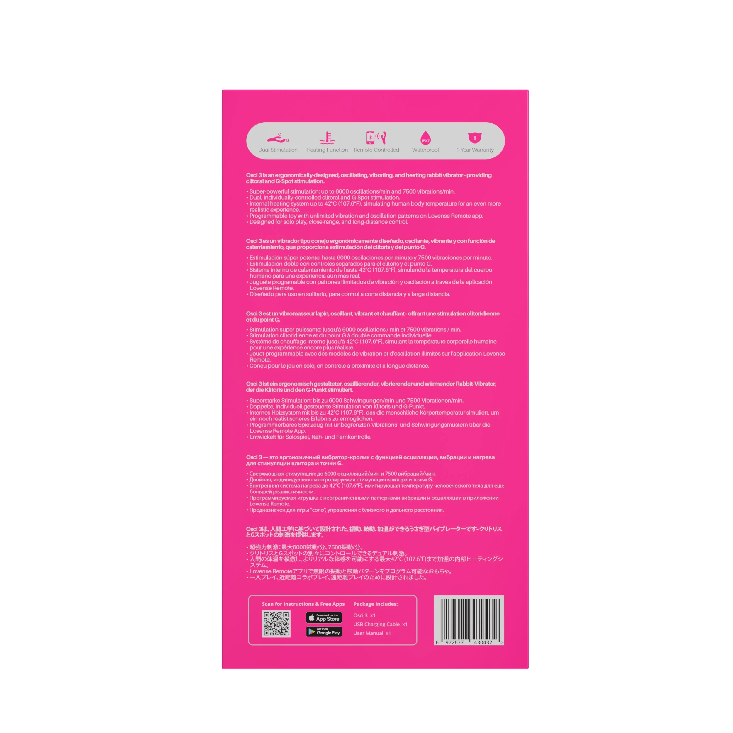 Lovense Osci 3 Remote-controlled Heating Thumper Rabbit Vibrator - Pink - Image 11