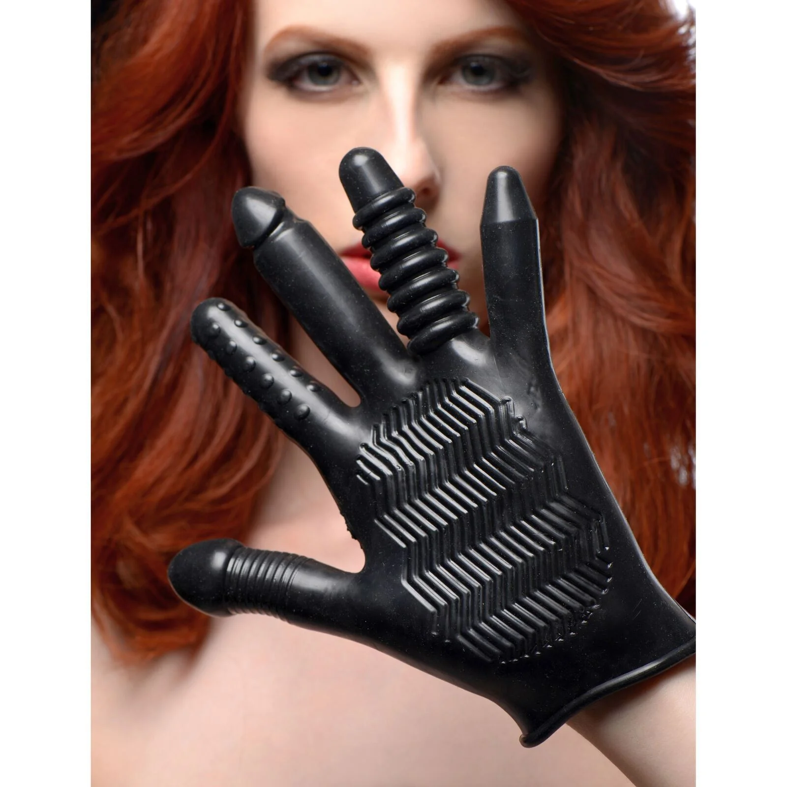 Master Series Pleasure Poker Textured Glove - Black - Image 4