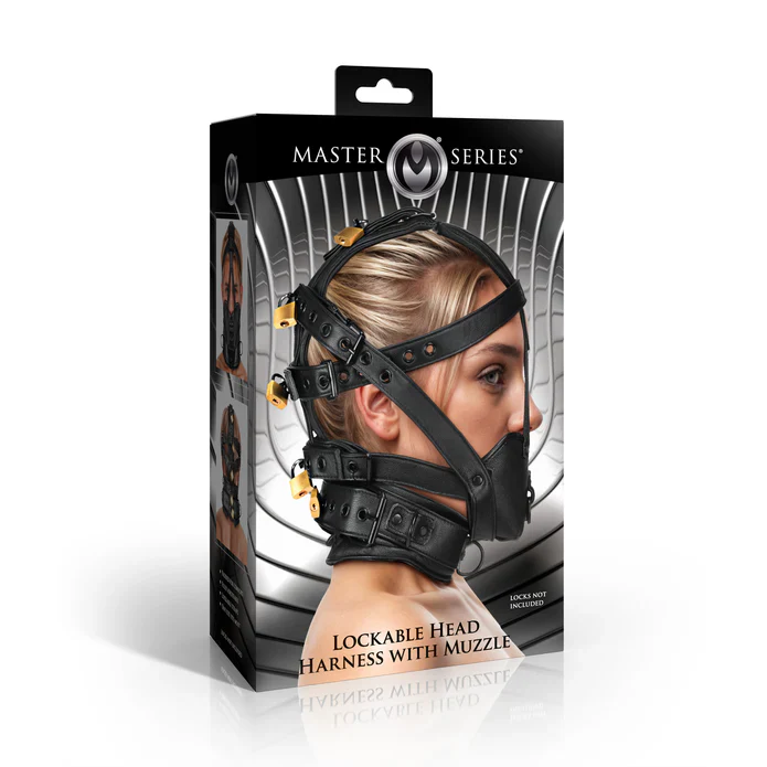 Master Series Vegan Leather Lockable Head Harness w/Muzzle - Image 6