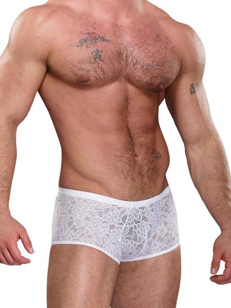 Men's Stretch Lace Mini Short Trunks, White, L/XL