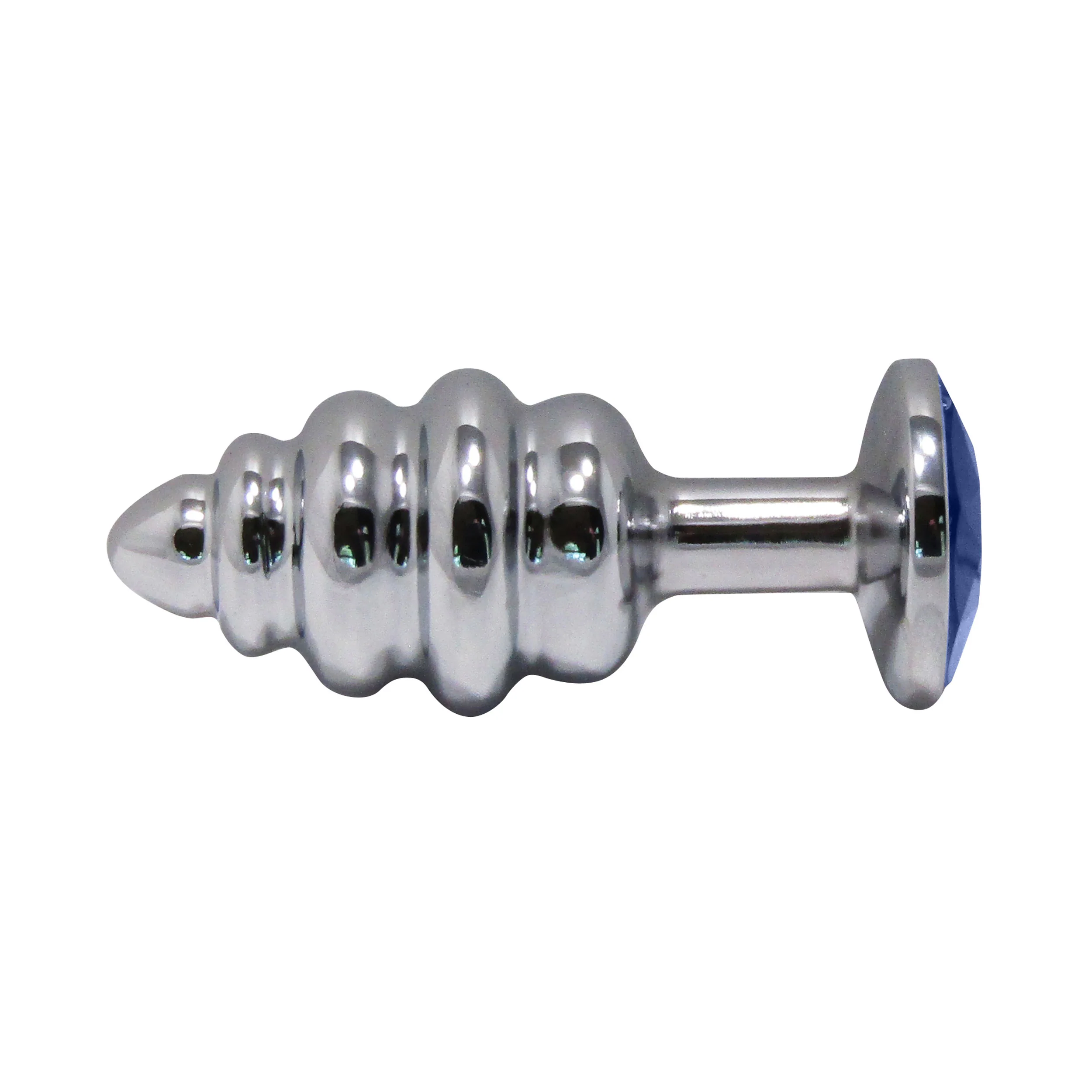 Metal Pleasure Play Silver Anal Plug - Blue Jewel - Image 2