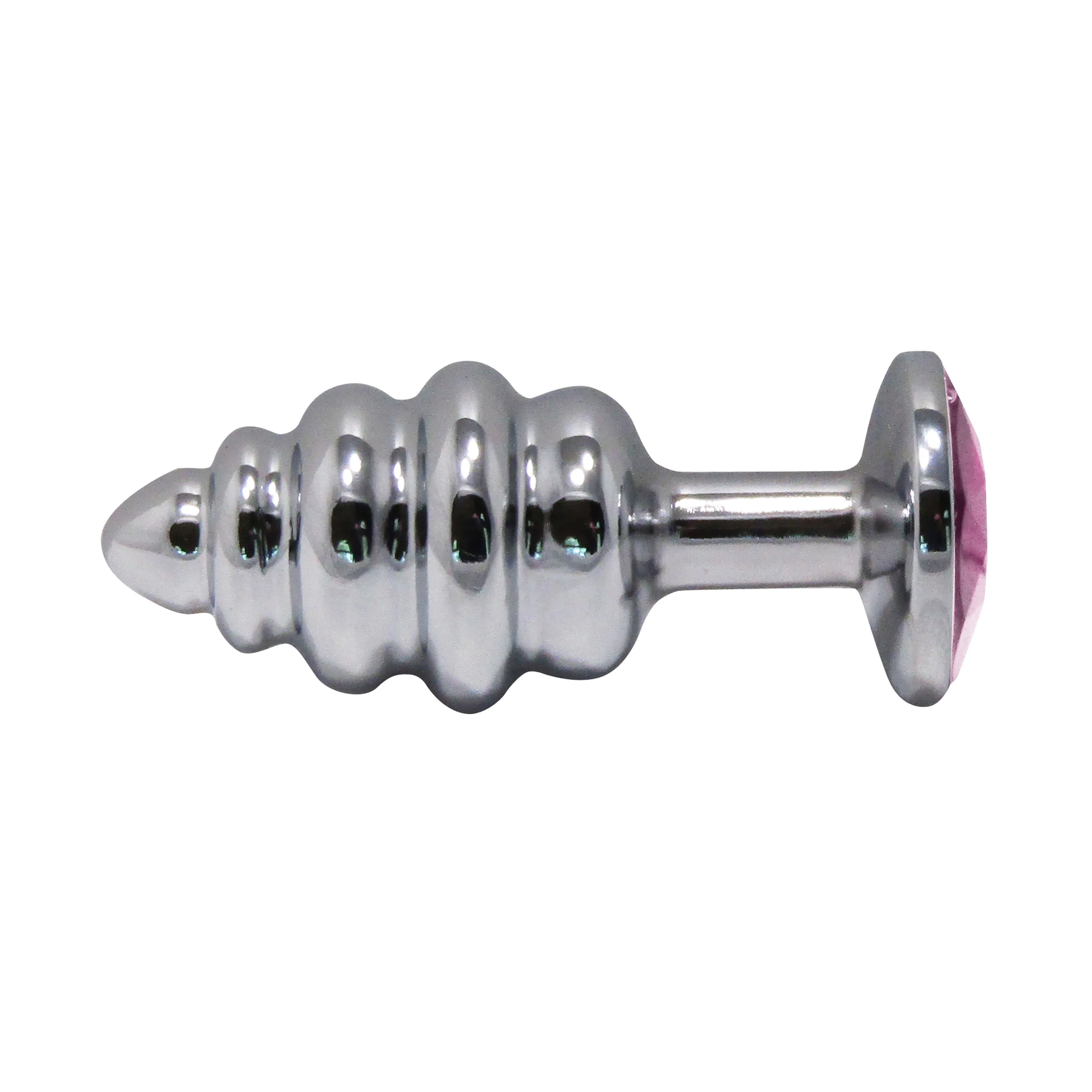 Metal Pleasure Play Silver Anal Plug - Pink Jewel - Image 2
