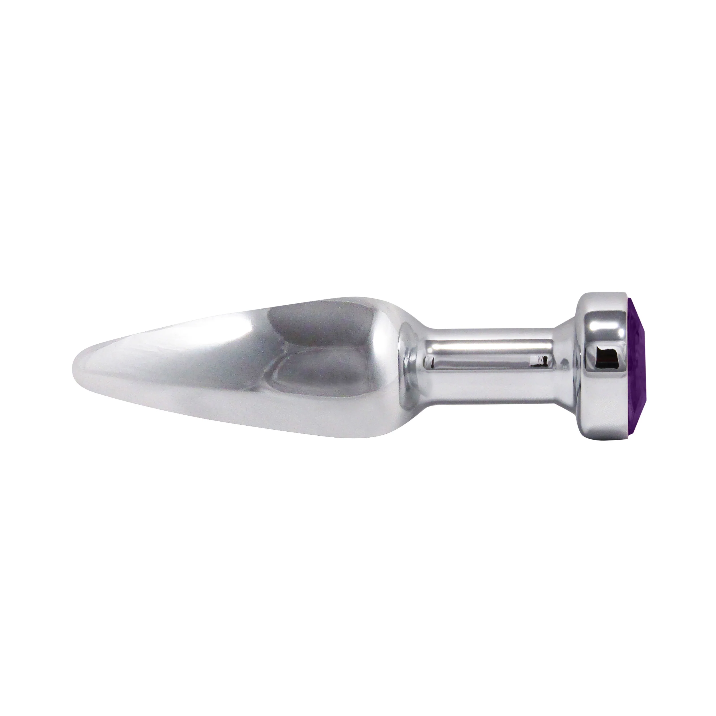 Metal Pleasure Play Silver Anal Plug - Purple Jewel - Image 2
