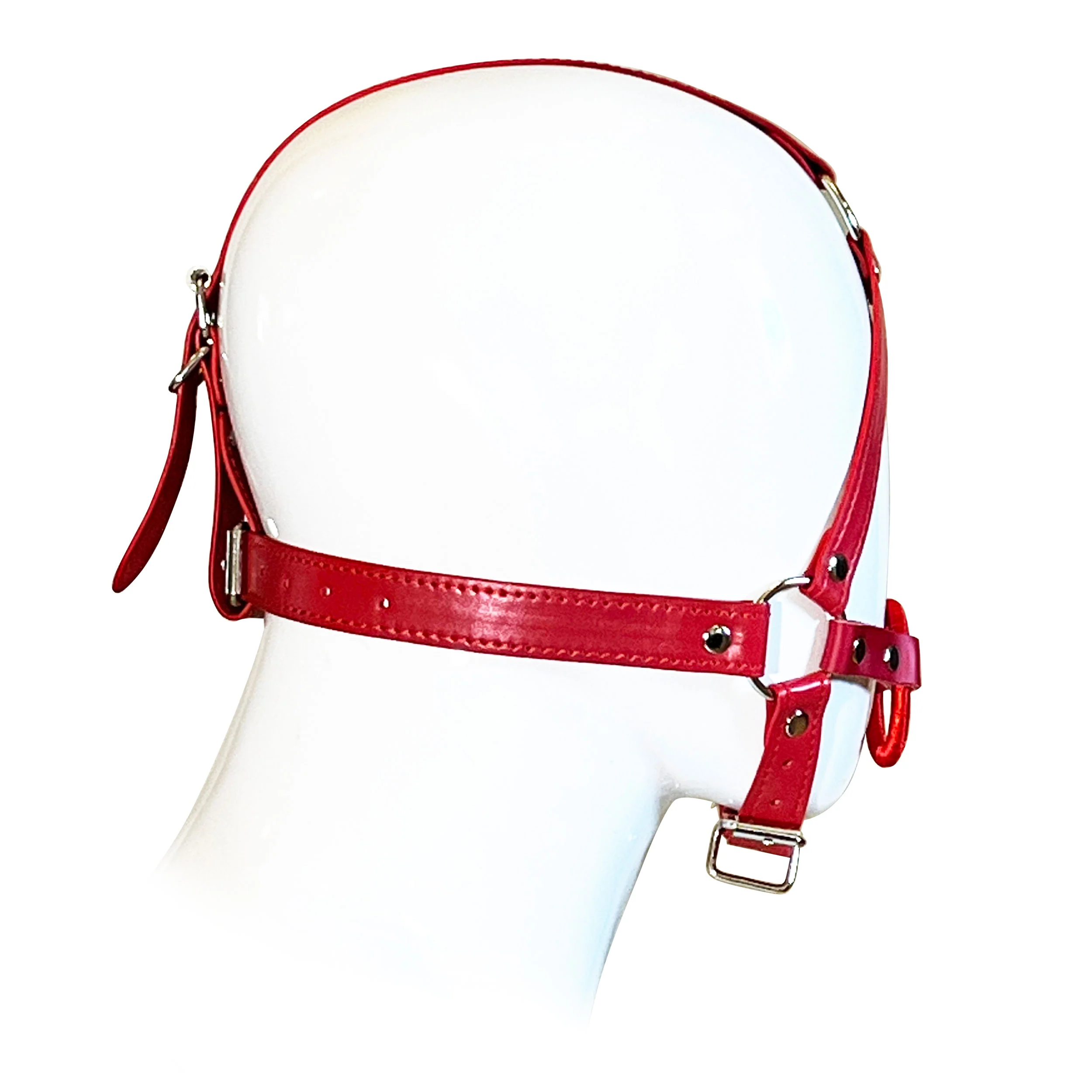 Open Mouth Head Harness by Fetish Pleasure Play in Red - Image 2