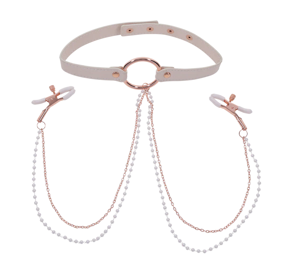 Peaches ‘n CreaMe Collar with Nipple Clamps by Sportsheets
