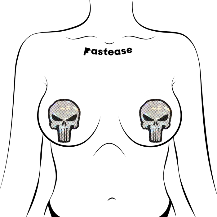 Punisher: Glittering Skull Nipple Pasties, White/Black, One Size - Image 2