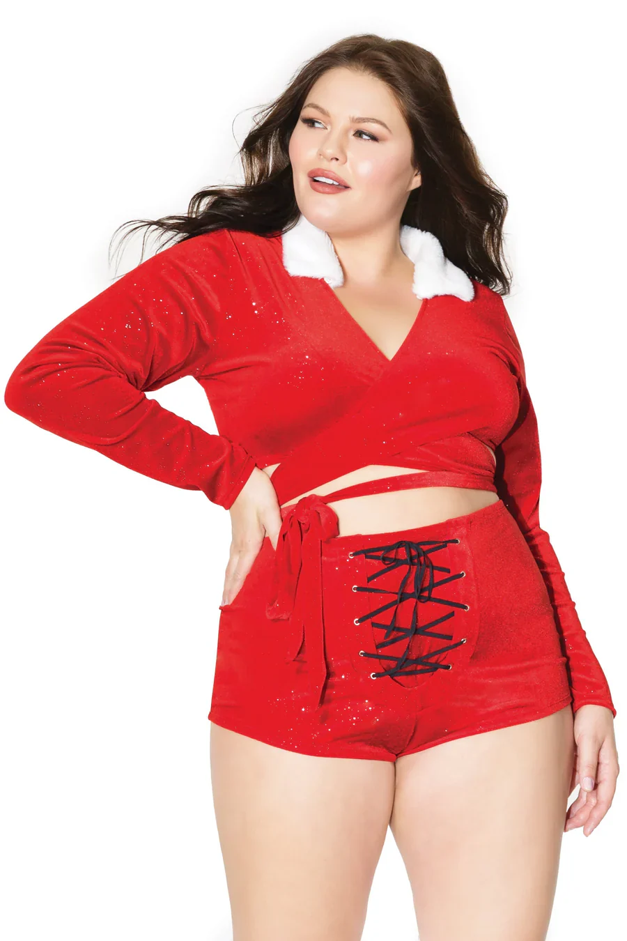 Red Sparkle Velvet Lace-Up Shorts Queen O/S