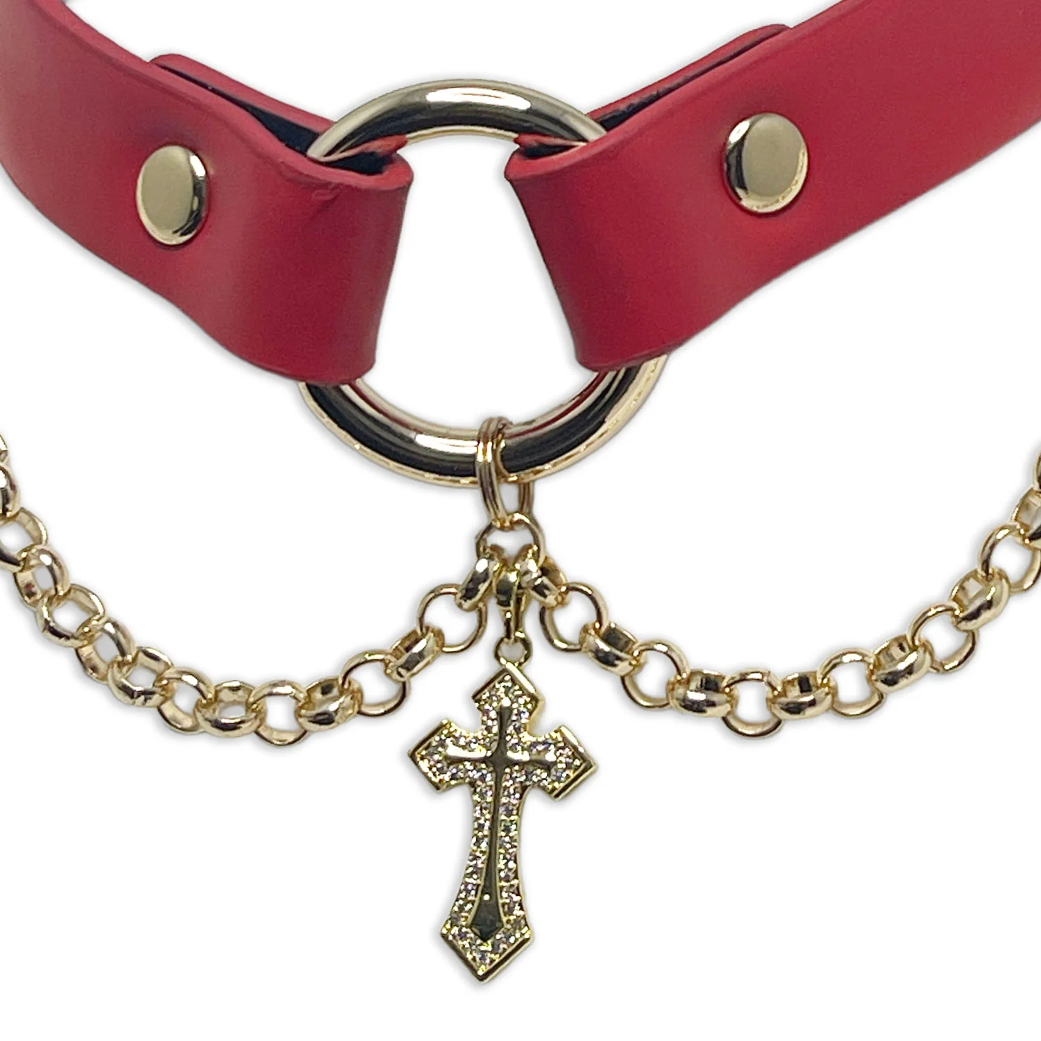 Red Vegan Leather Cross Necklace Collar by Fetish Pleasure Play - Image 3