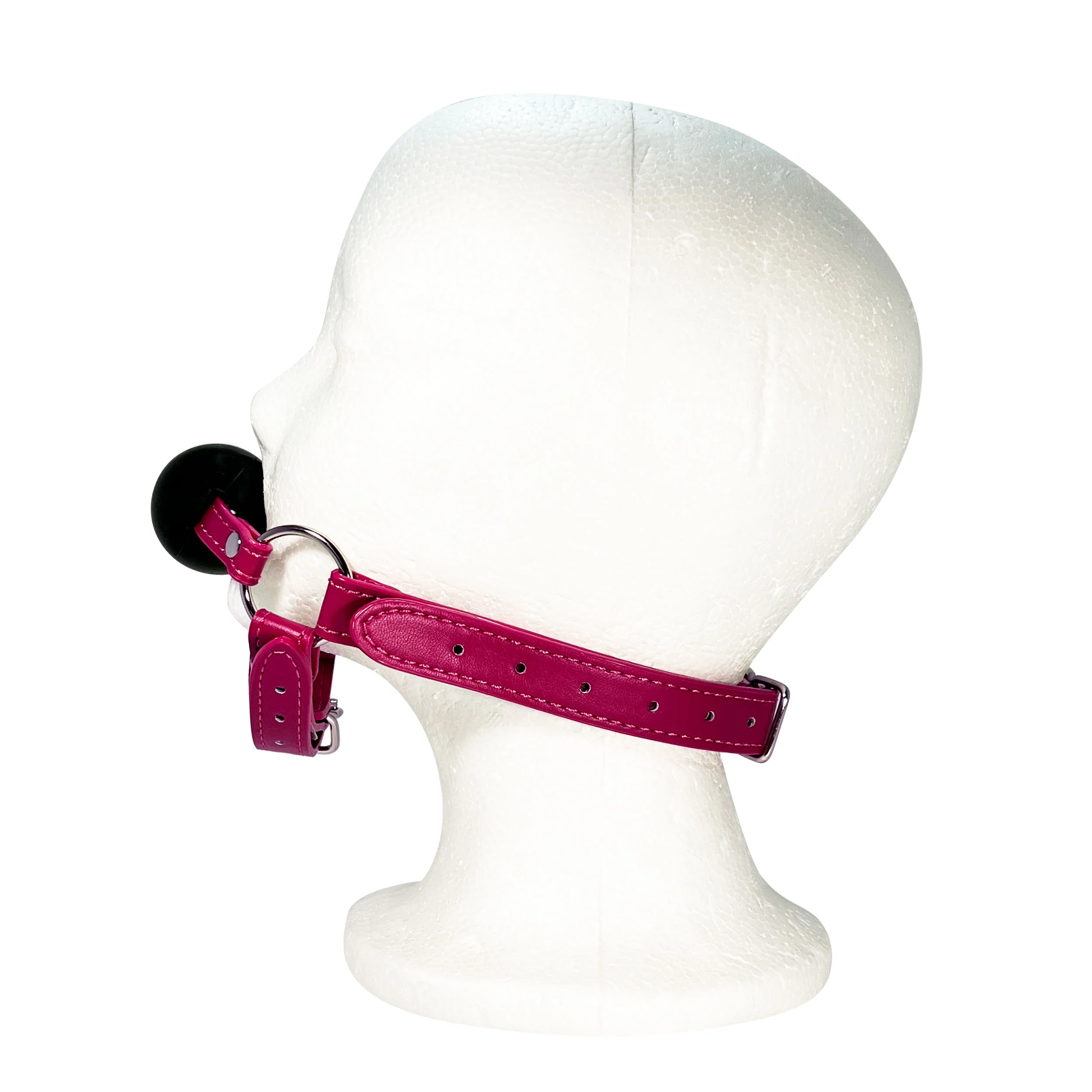Rubber Ball Gag with Head and Chin Strap by Fetish Pleasure Play Hot Pink - Image 3