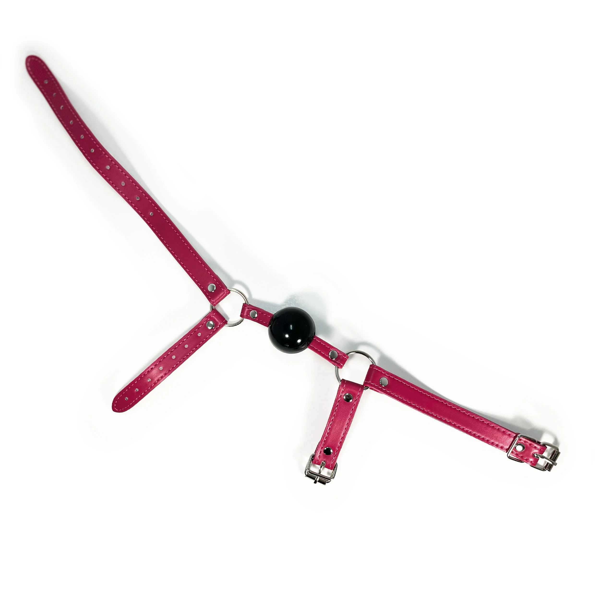 Rubber Ball Gag with Head and Chin Strap by Fetish Pleasure Play Hot Pink - Image 4