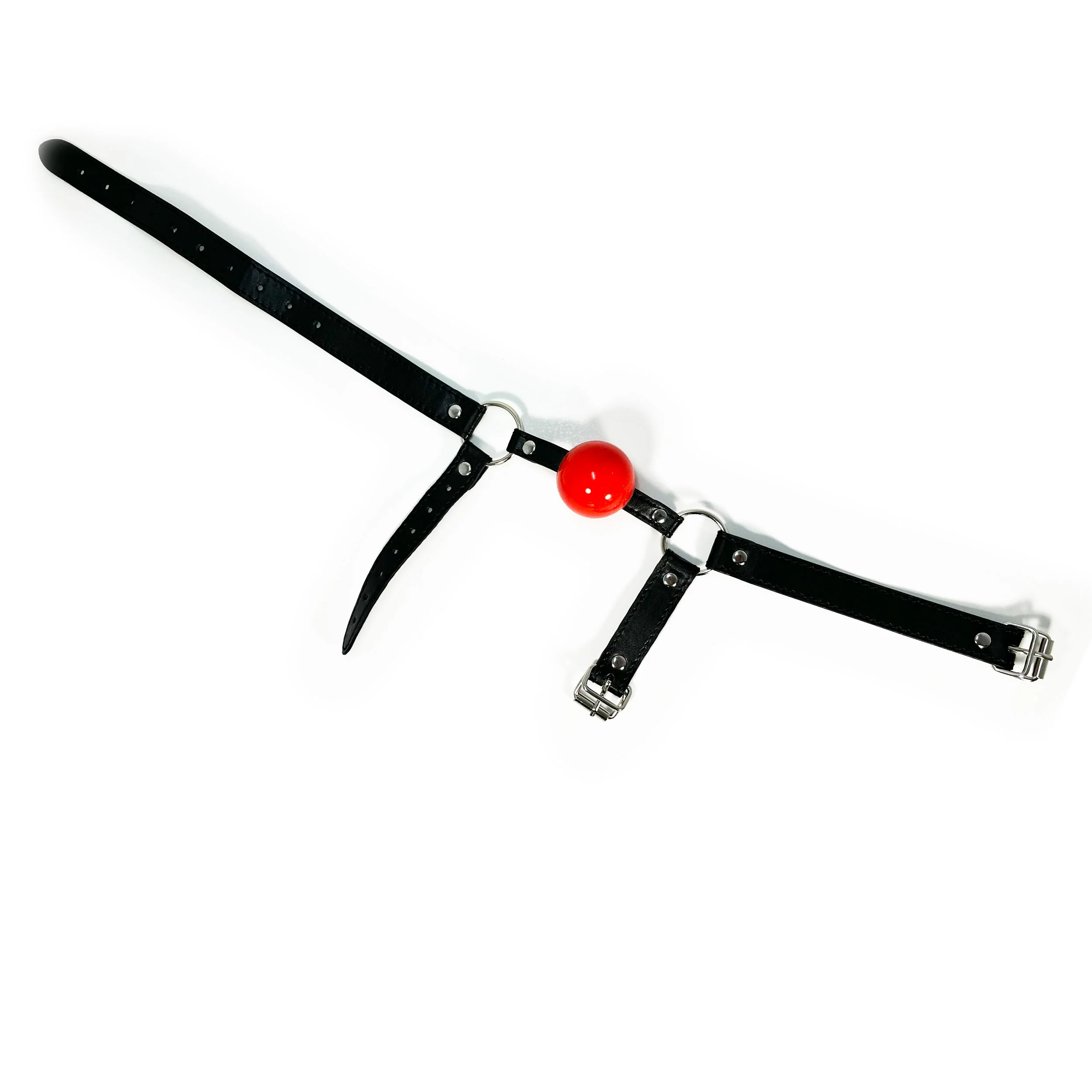 Rubber Ball Gag with Chin Strap by Fetish Pleasure Play in Red and Black - Image 4