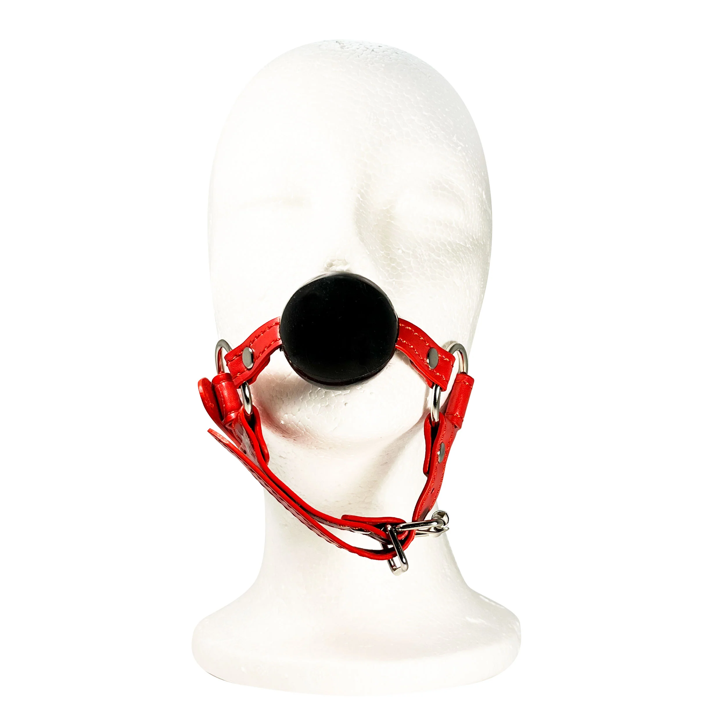 Rubber Ball Gag with Head and Chin Strap by Fetish Pleasure Play in Red