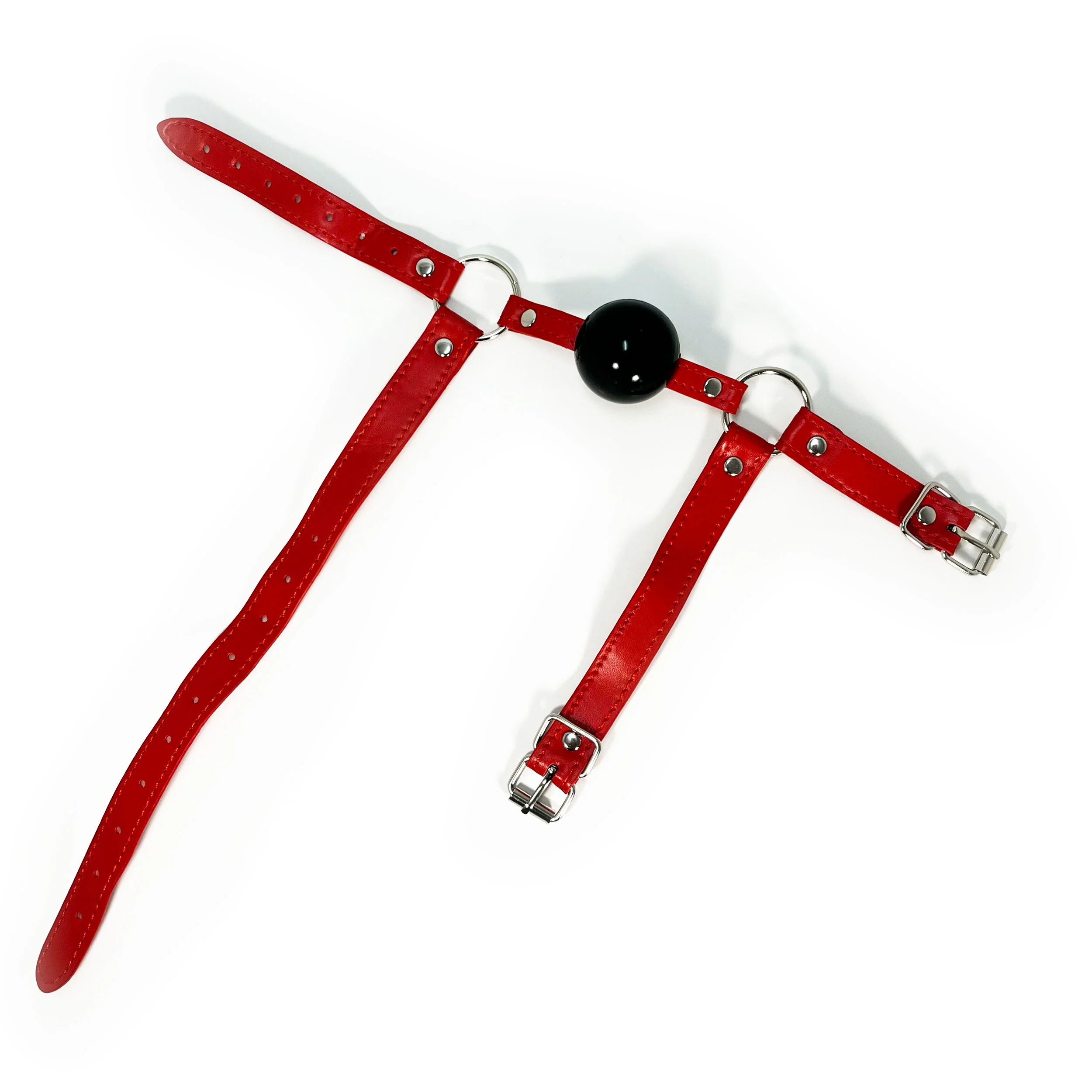 Rubber Ball Gag with Head and Chin Strap by Fetish Pleasure Play in Red - Image 3