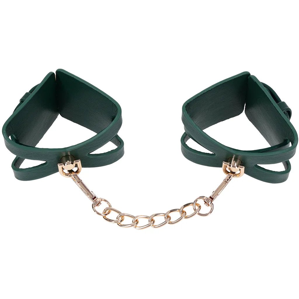 Sex & Mischief Indica Cutout Handcuffs in Emerald Green