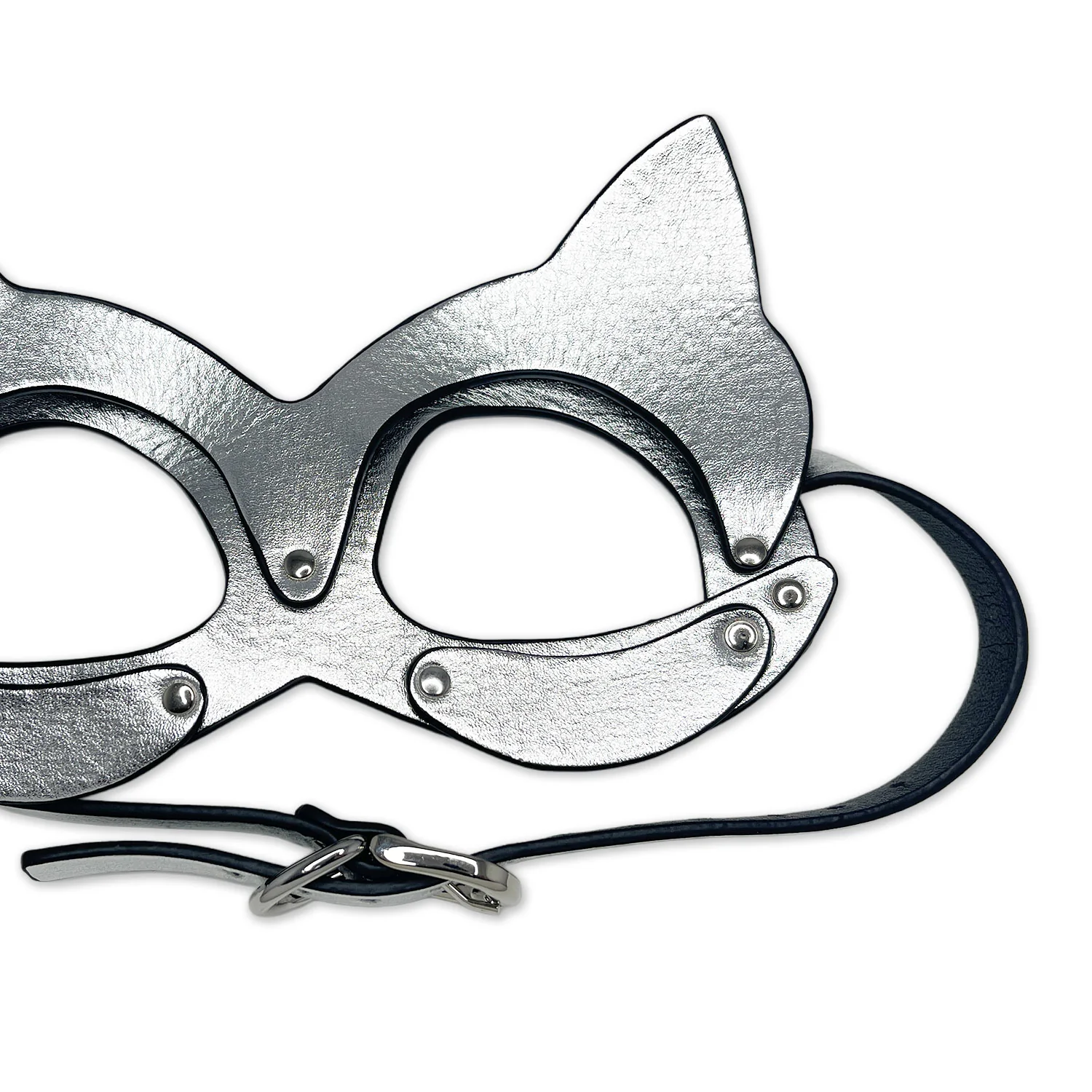 Silver Pussy Cat Mask in Vegan Leather by Fetish Pleasure Play - Image 2