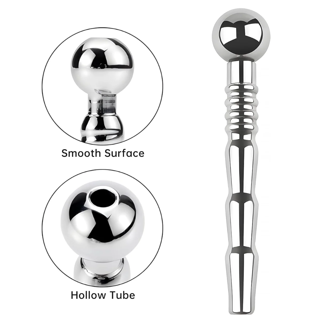 STAINLESS STEEL DUAL BEADED RIBBING HOLLOW URETHRAL SOUND
