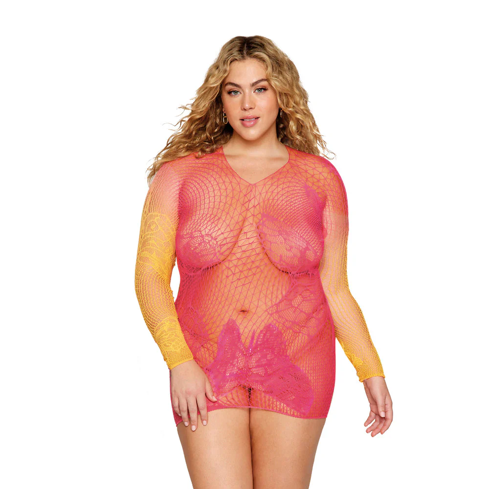 Two-Tone Ombre Bodystocking in Watermelon/ Mimosa, Queen O/S - Image 2