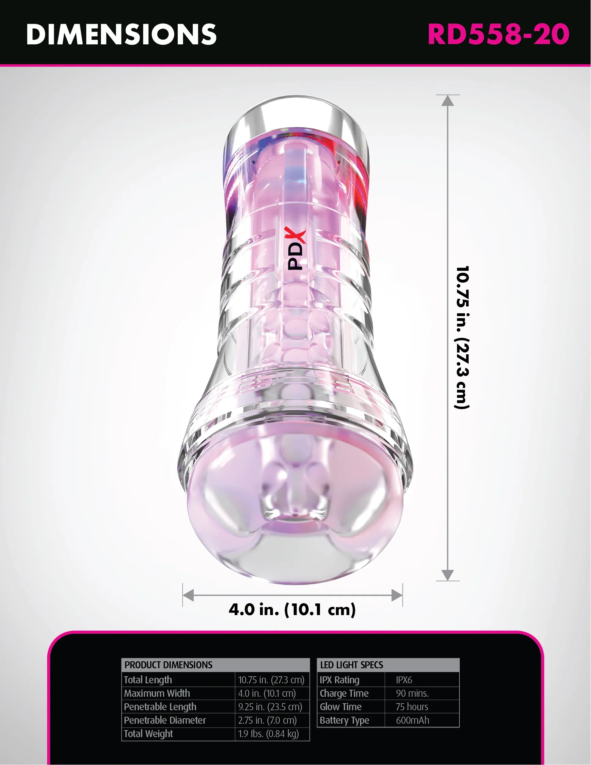 ViewTube XXL See-Thru LED Stroker Masturbator by PDX Elite - Image 4