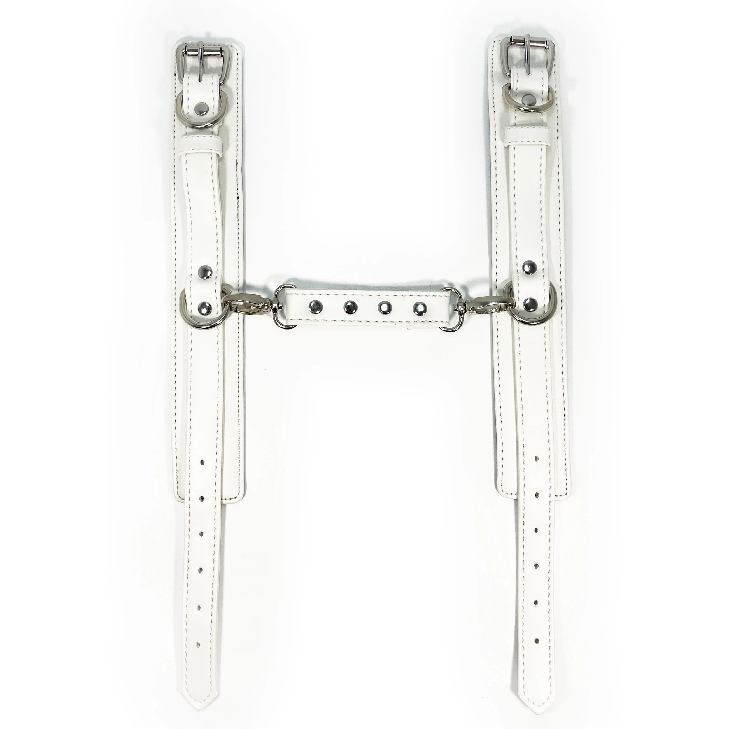 White Connecting Ankle Cuffs by Fetish Pleasure Play - Image 2