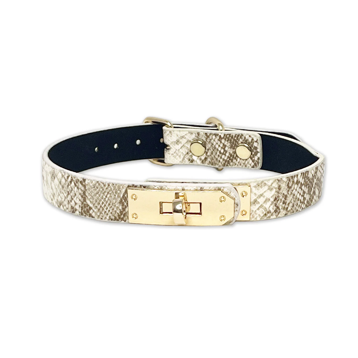 White Faux Snakeskin Clasp Collar by Fetish Pleasure Play